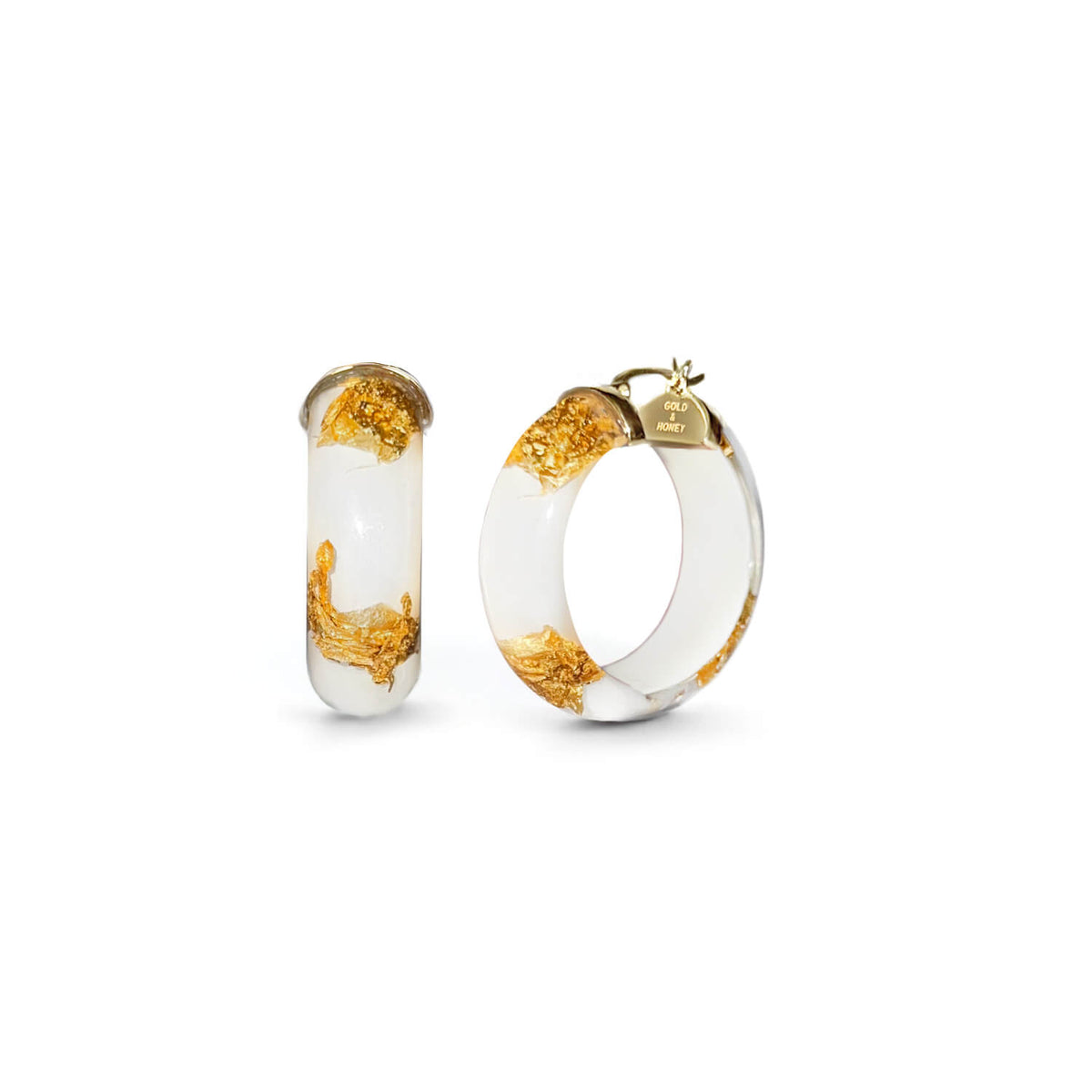 Mini Gold Leaf Lucite Hoop Earrings