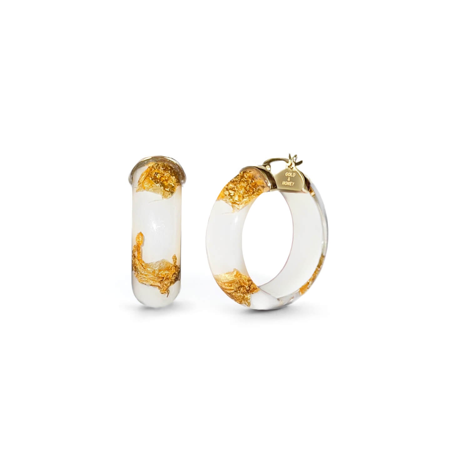 Mini Gold Leaf Lucite Hoop Earrings