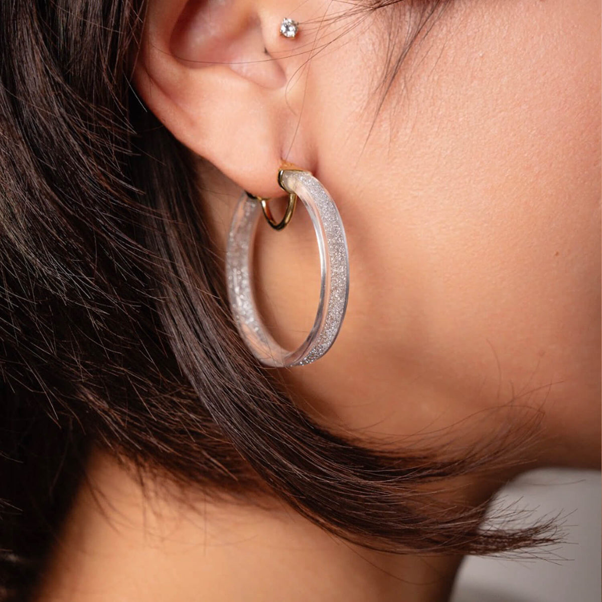 silver glitter hoops