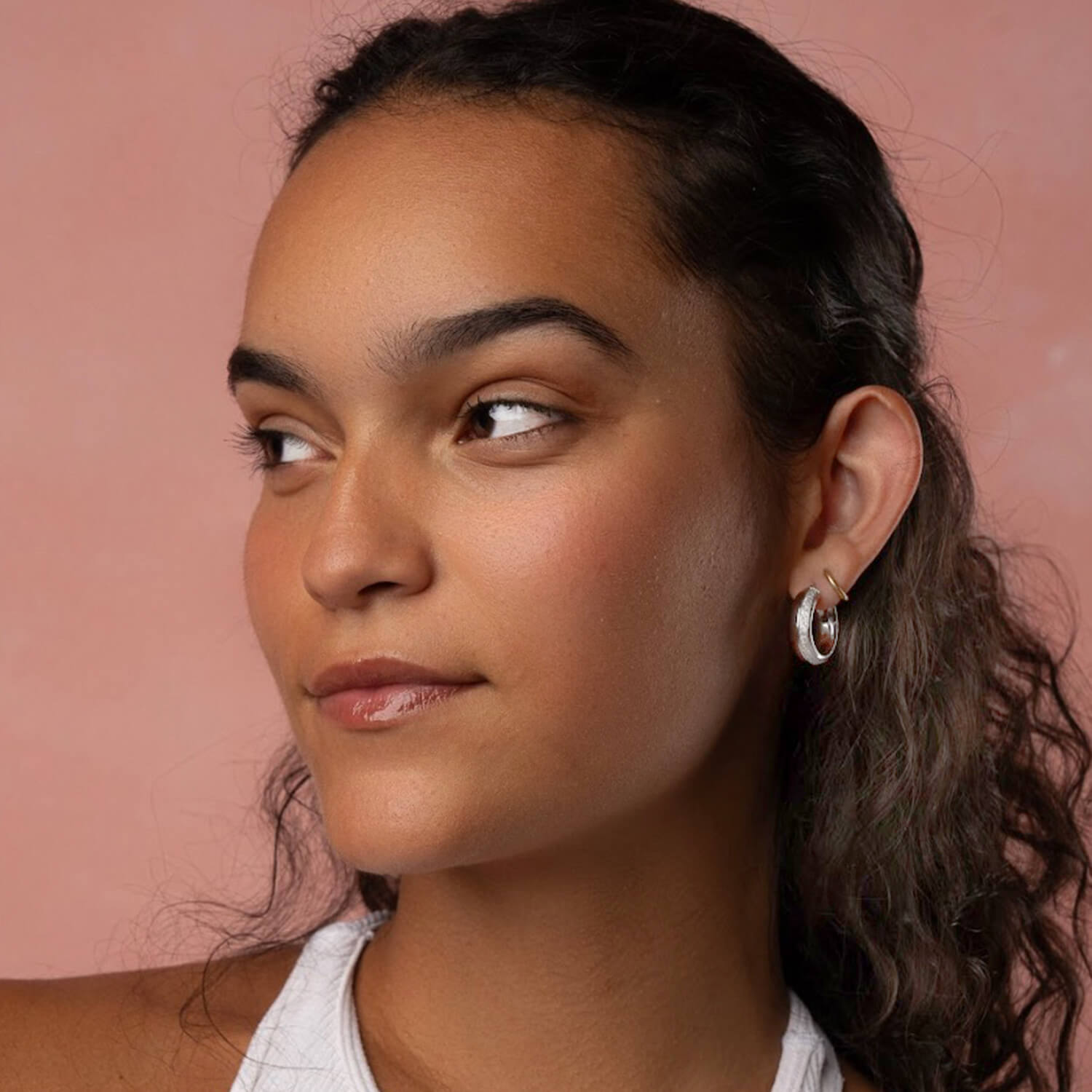 Glitter Silver Hoop Earrings