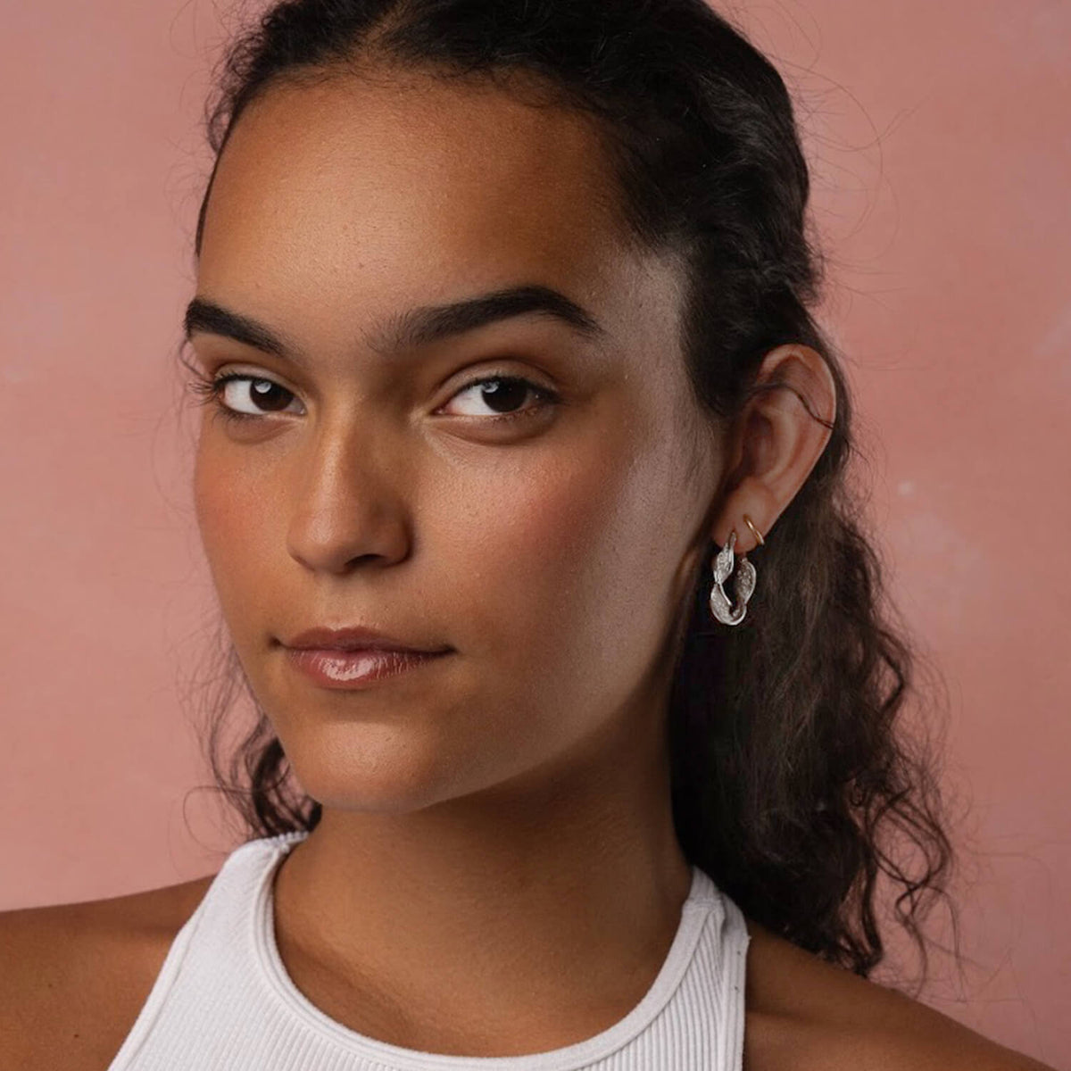 Glitter Silver Twist Hoop Earrings