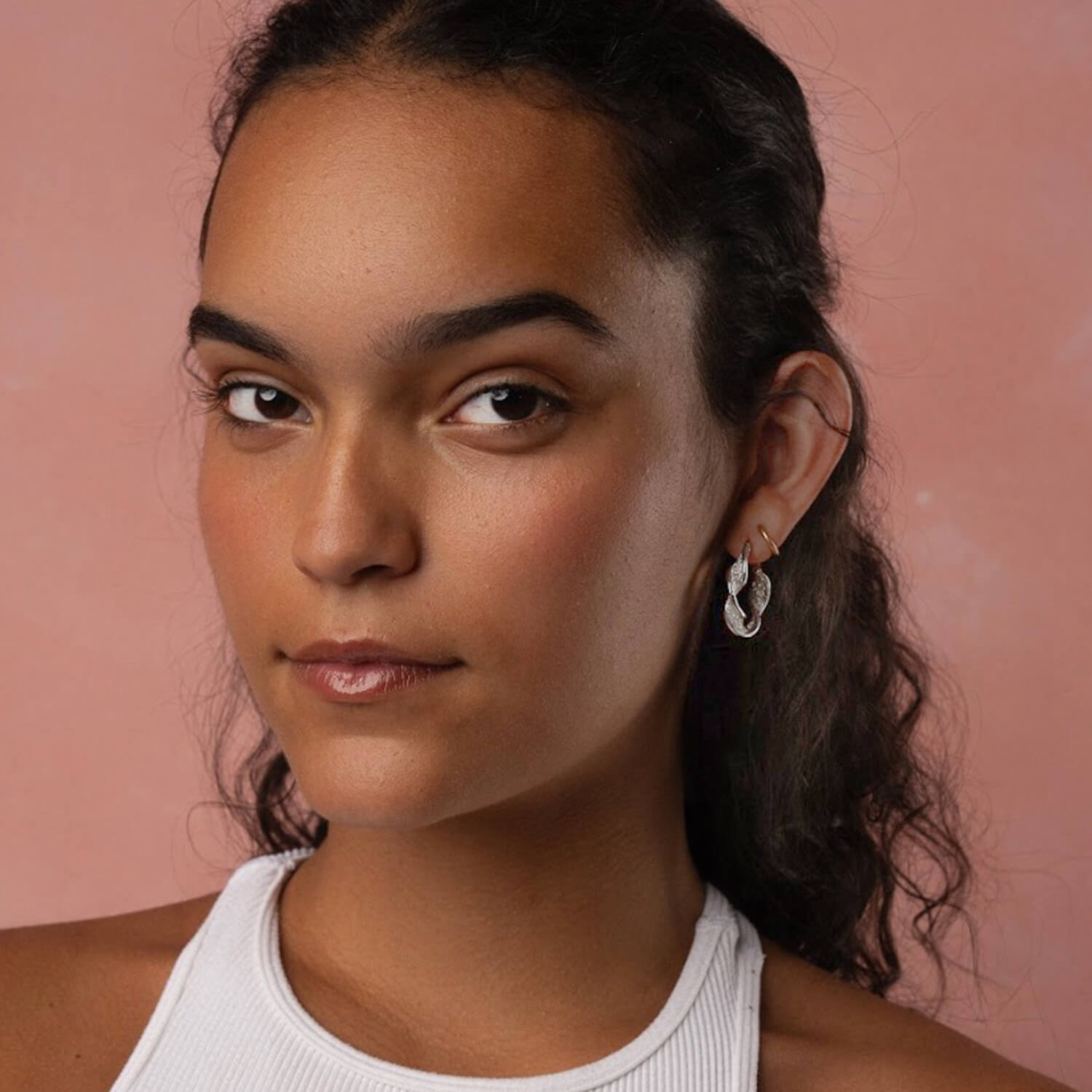 Glitter Silver Twist Hoop Earrings