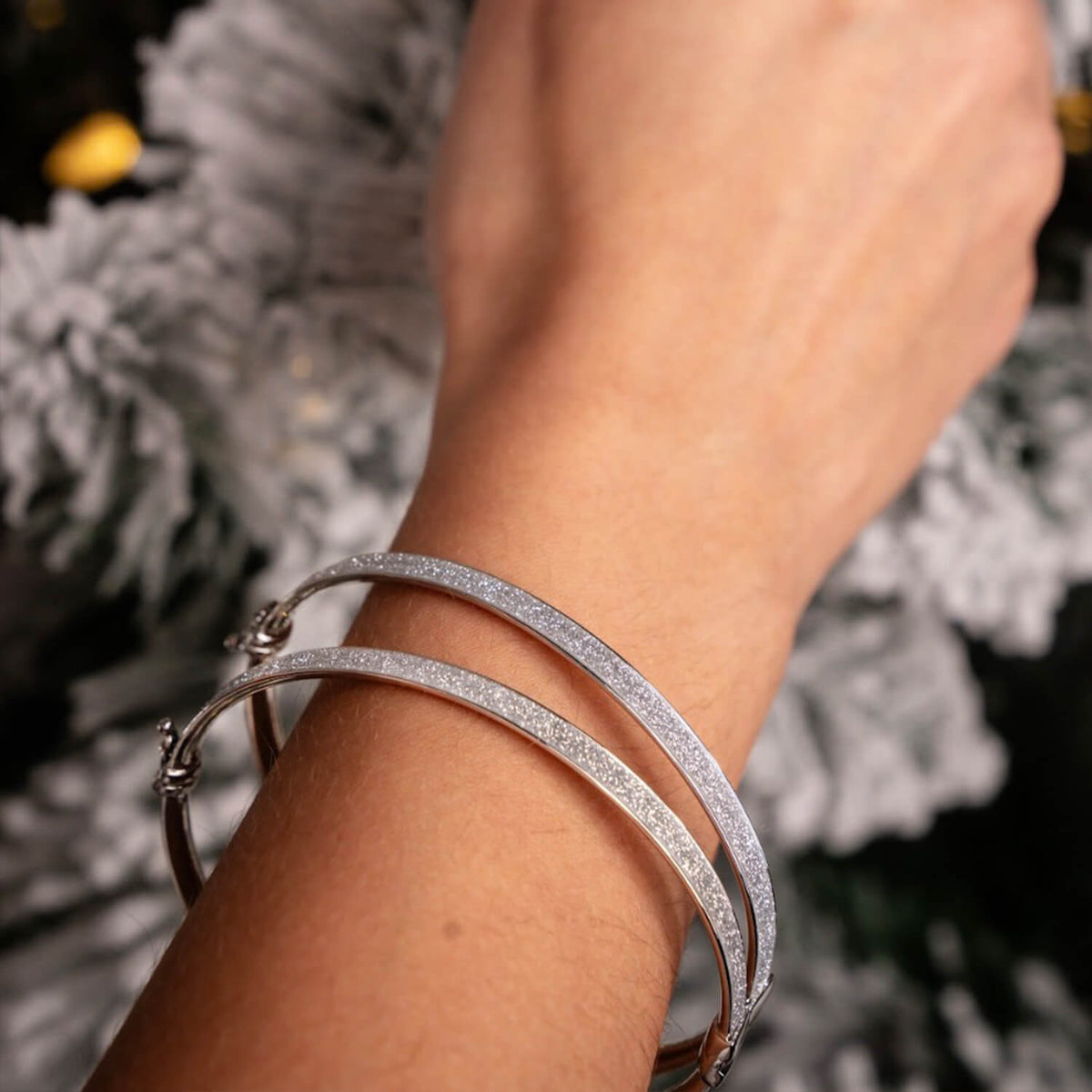 silver glitter stacking bangles