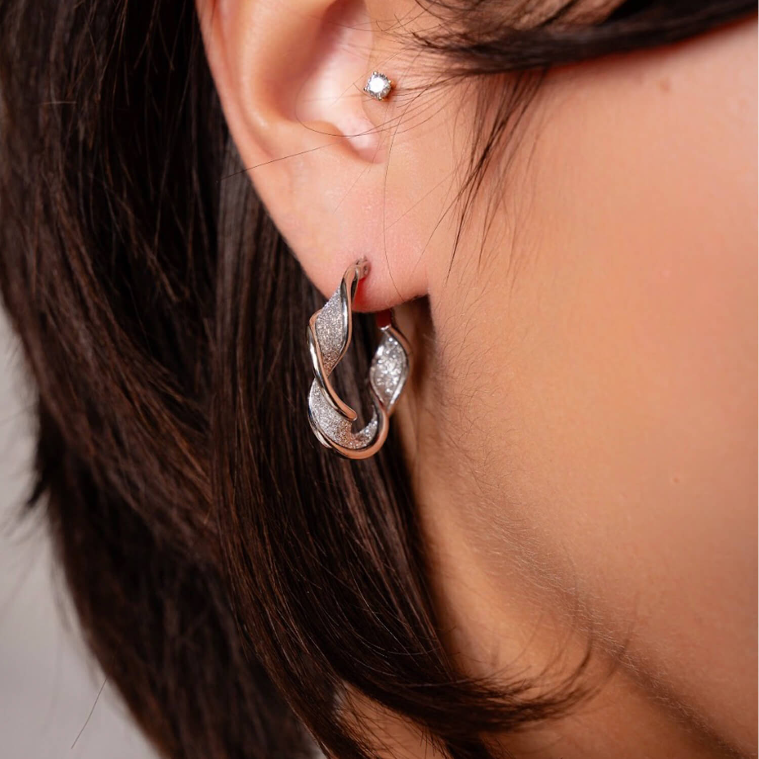 silver glitter twisted hoop earrings