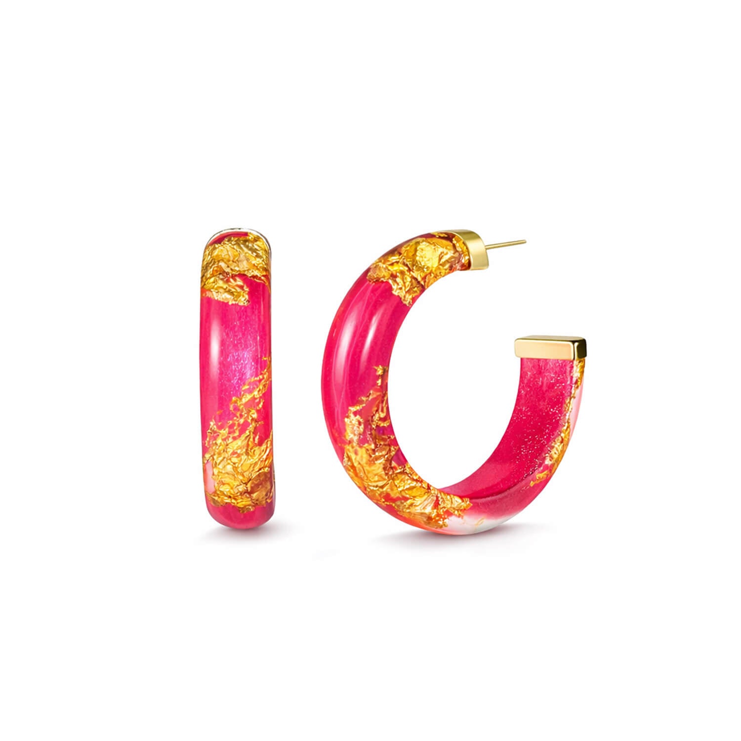 Small Gold Leaf Lucite Hoop Earrings