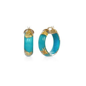 24K gold leaf hoop earrings in teal 