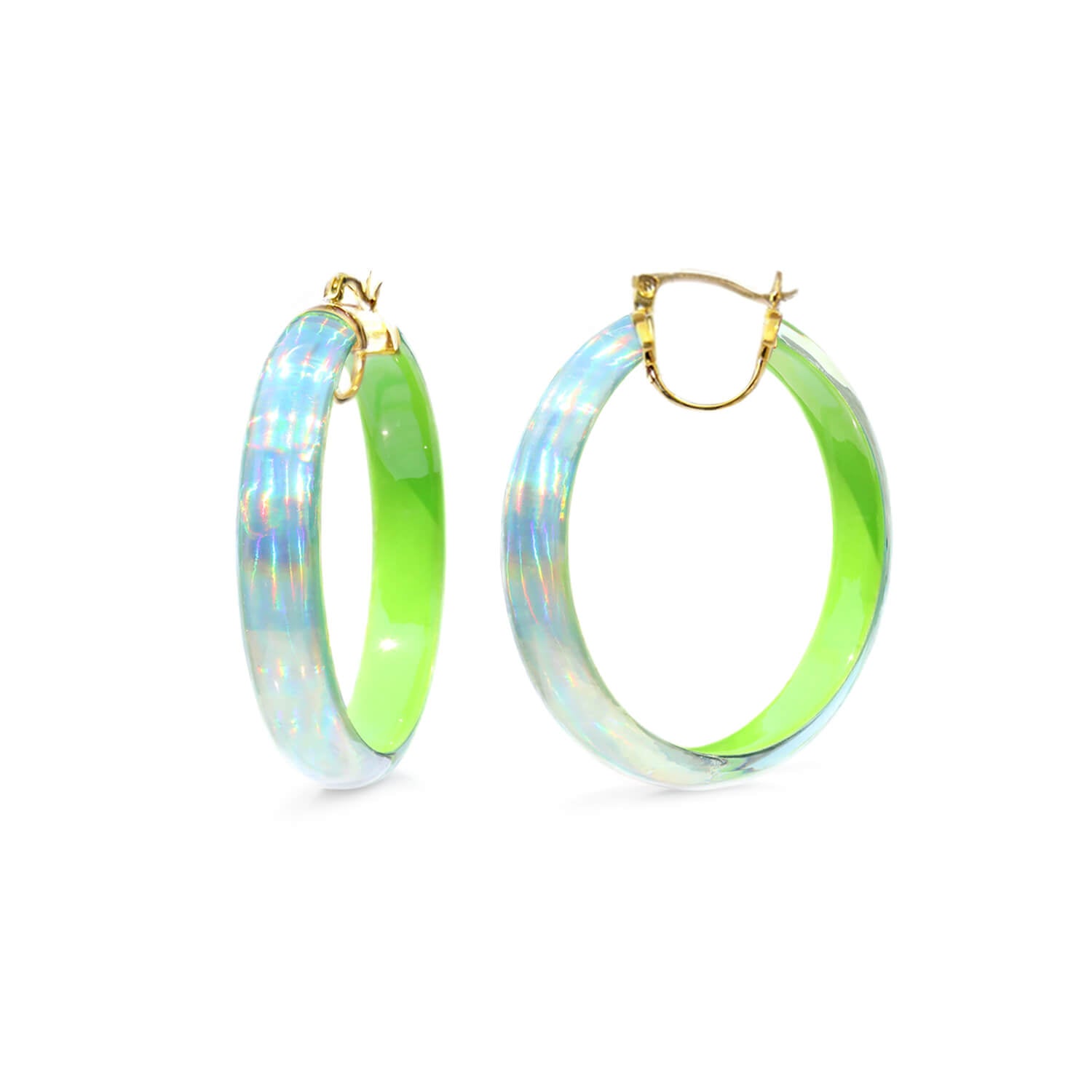 green iridescent hoop earrings