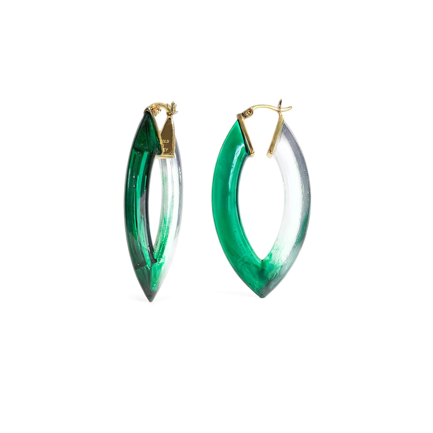 hand painted green emerald watercolor marquise hoop earrings