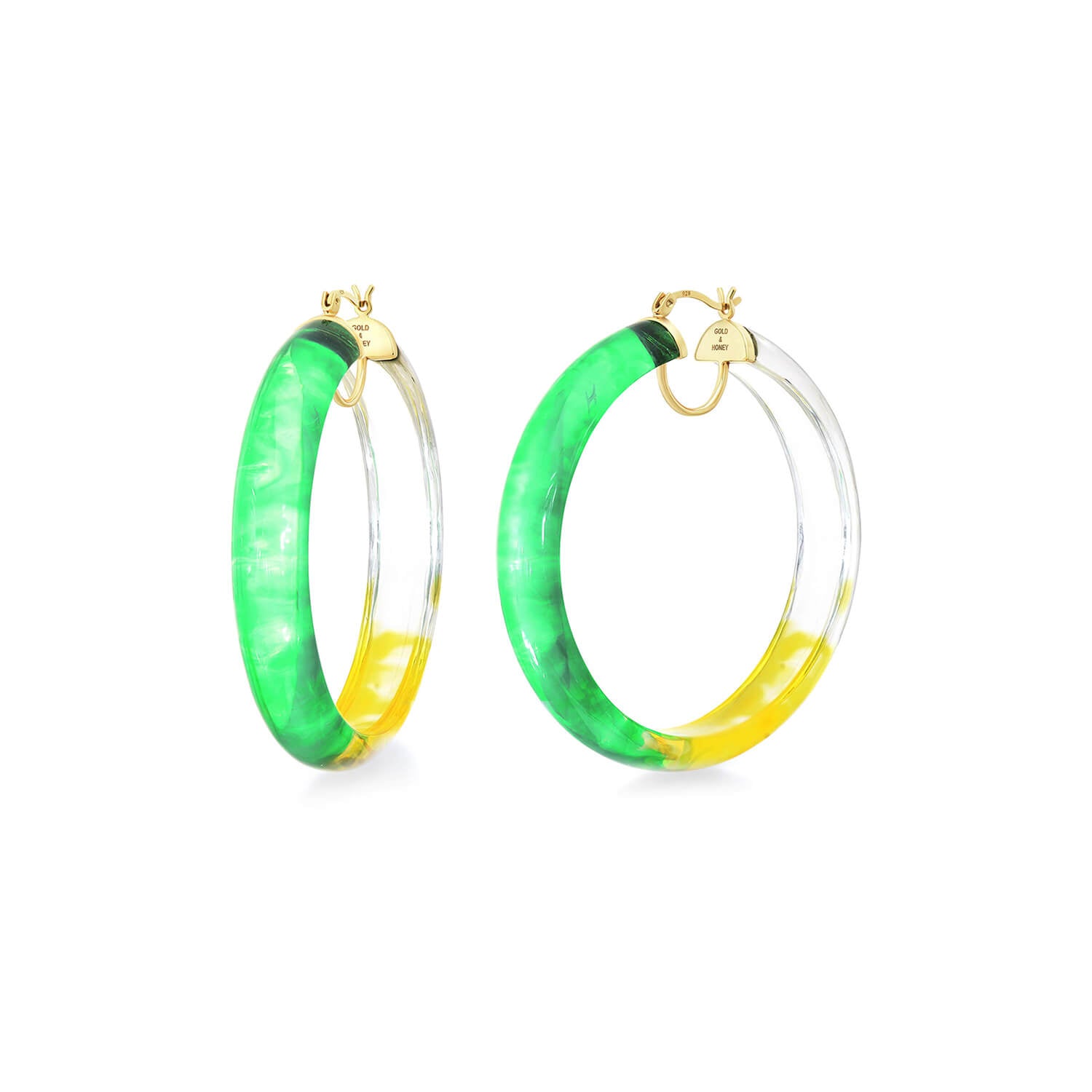green and yellow spring tie dye hoop earrings