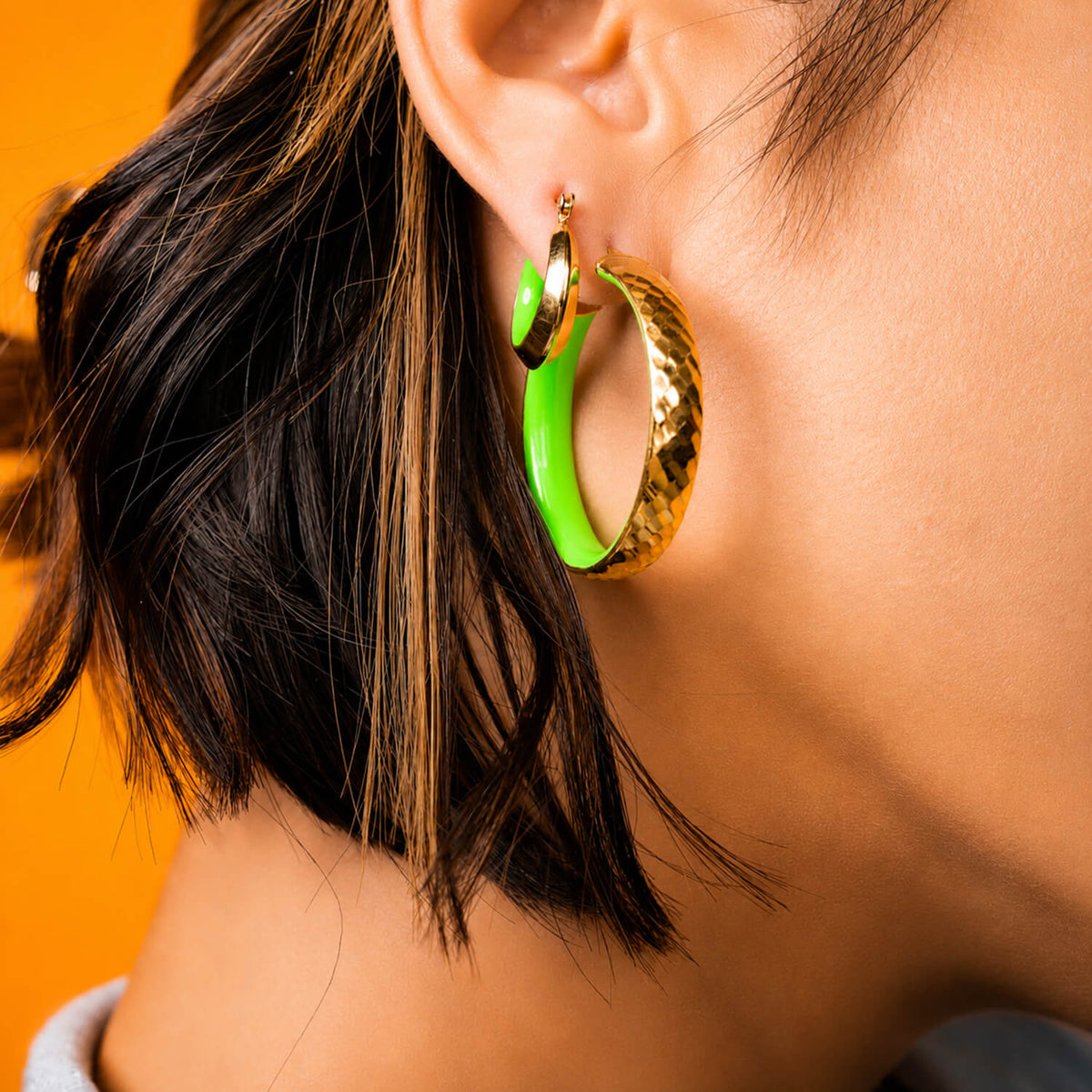 Petite Enamel Slope Huggie Hoop Earrings