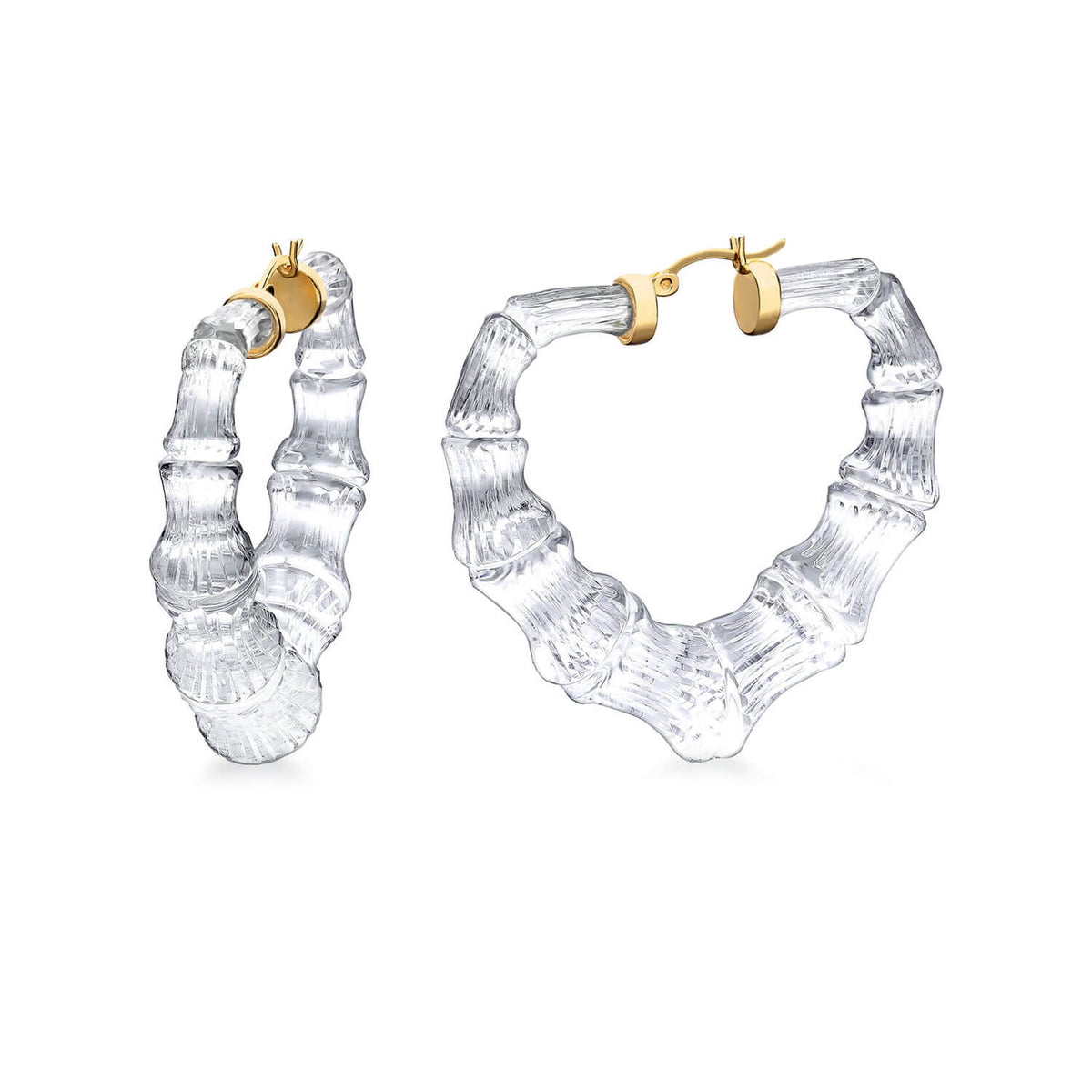 clear heart bamboo hoop earrings