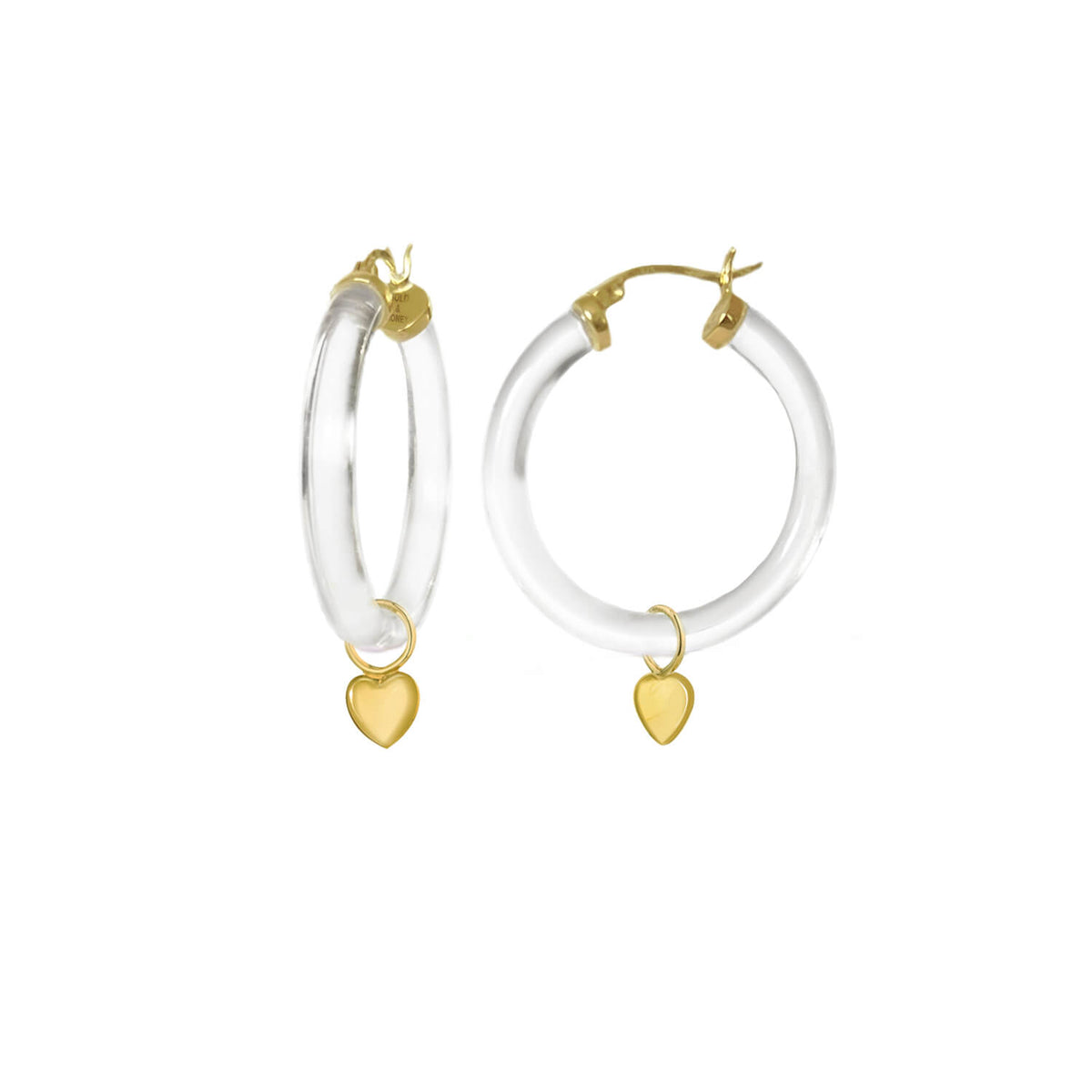 small heart charm hoop earrings in clear lucite