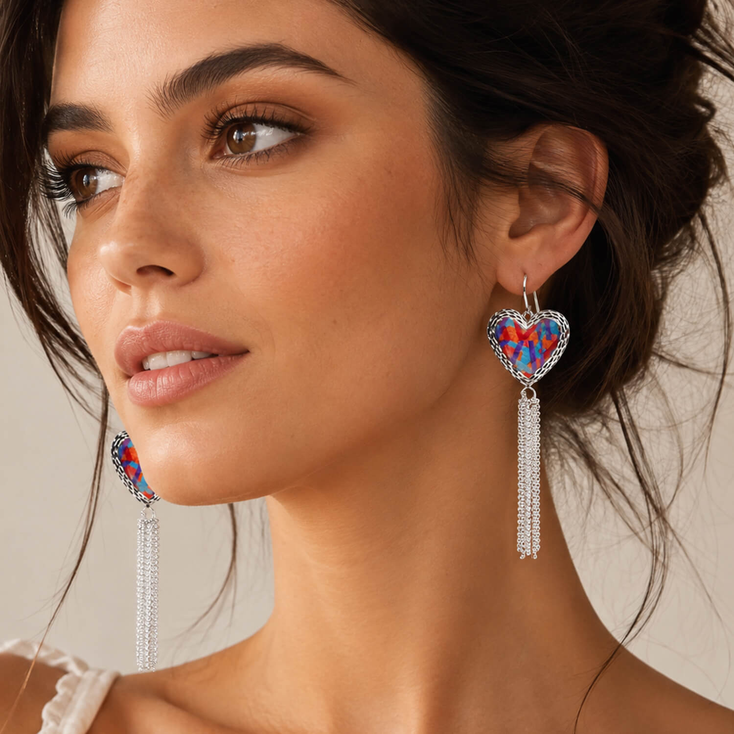 Heart Tassel Earrings - RED