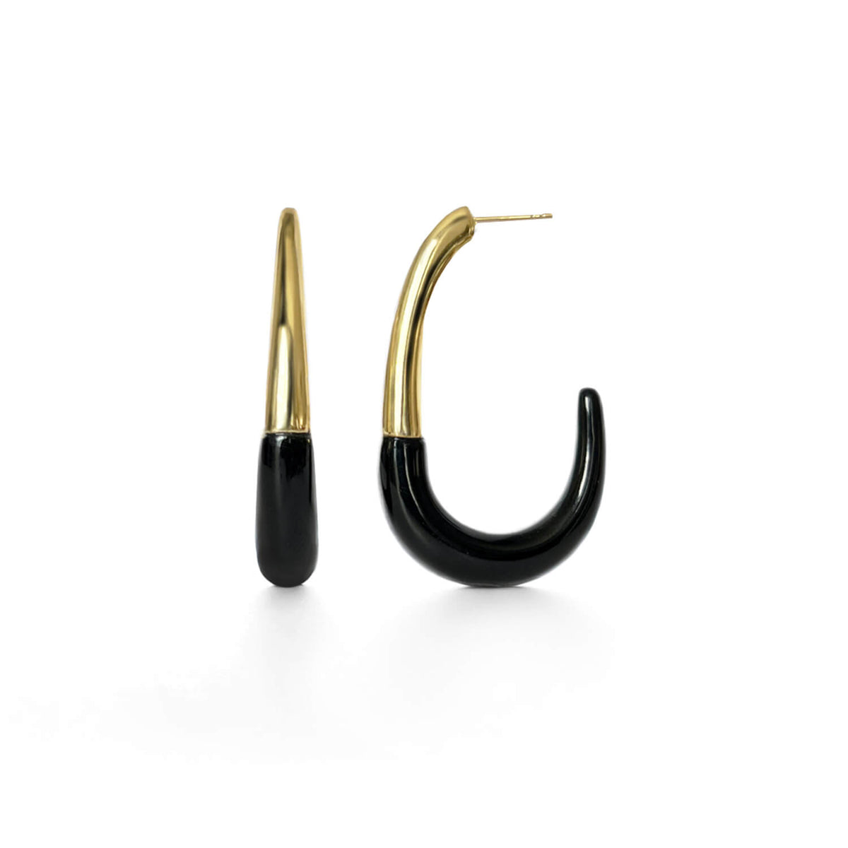 Thin J hoop drop earrings in black