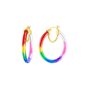 Tie Dye Rainbow Lucite Hoop Earrings