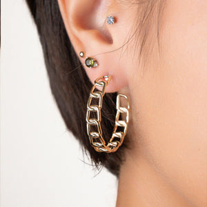 Golden Link Hoop Earrings on Ear