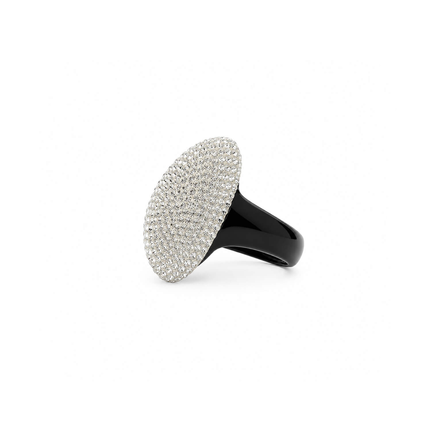 Crystal Ring with a black band on a white background