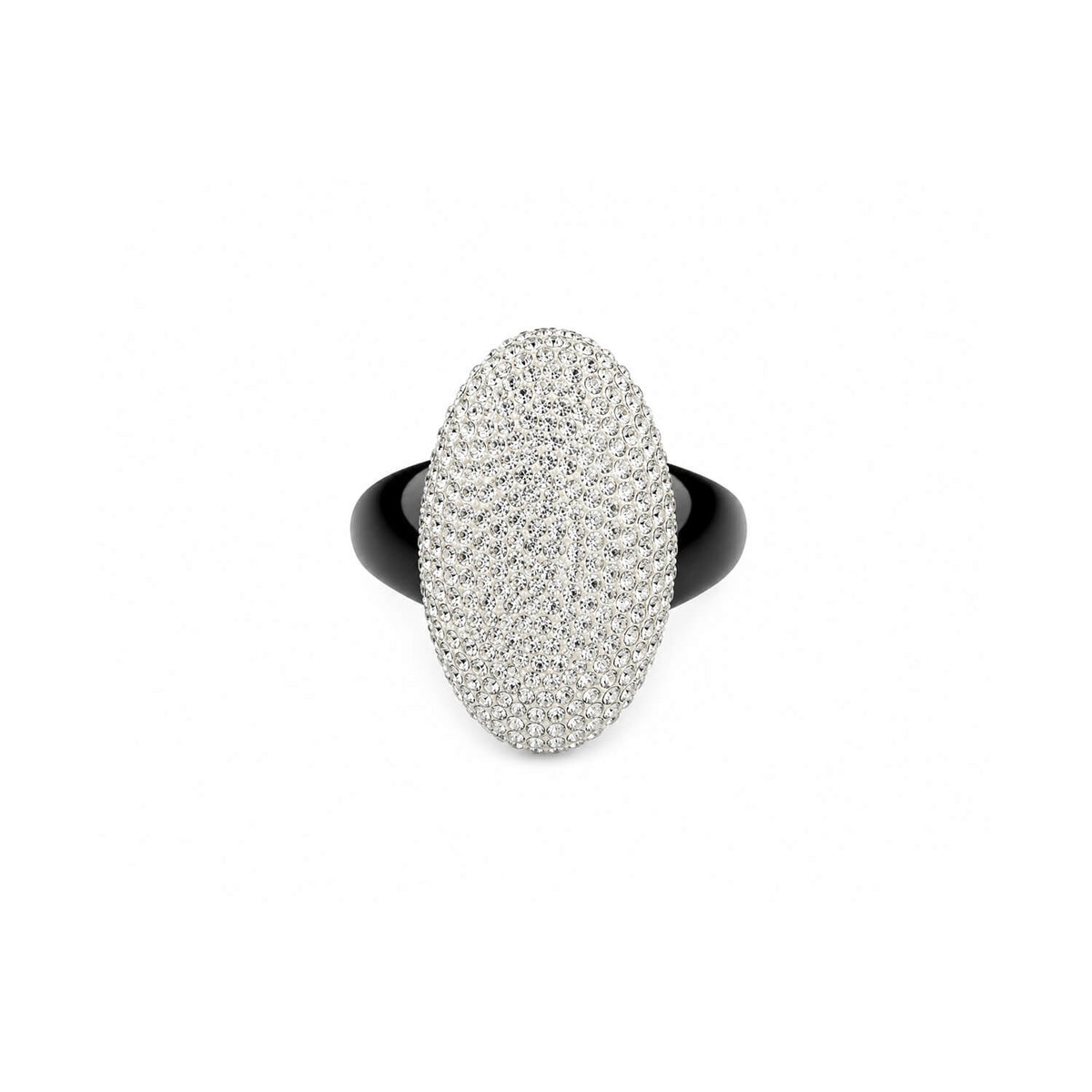 Crystal ring with black band on a white background