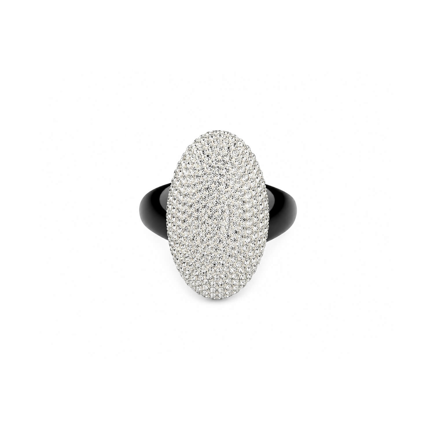 Crystal ring with black band on a white background