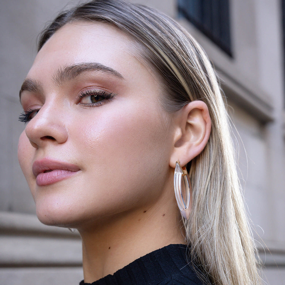 CLEAR LUCITE MARQUISE HOOP EARRINGS