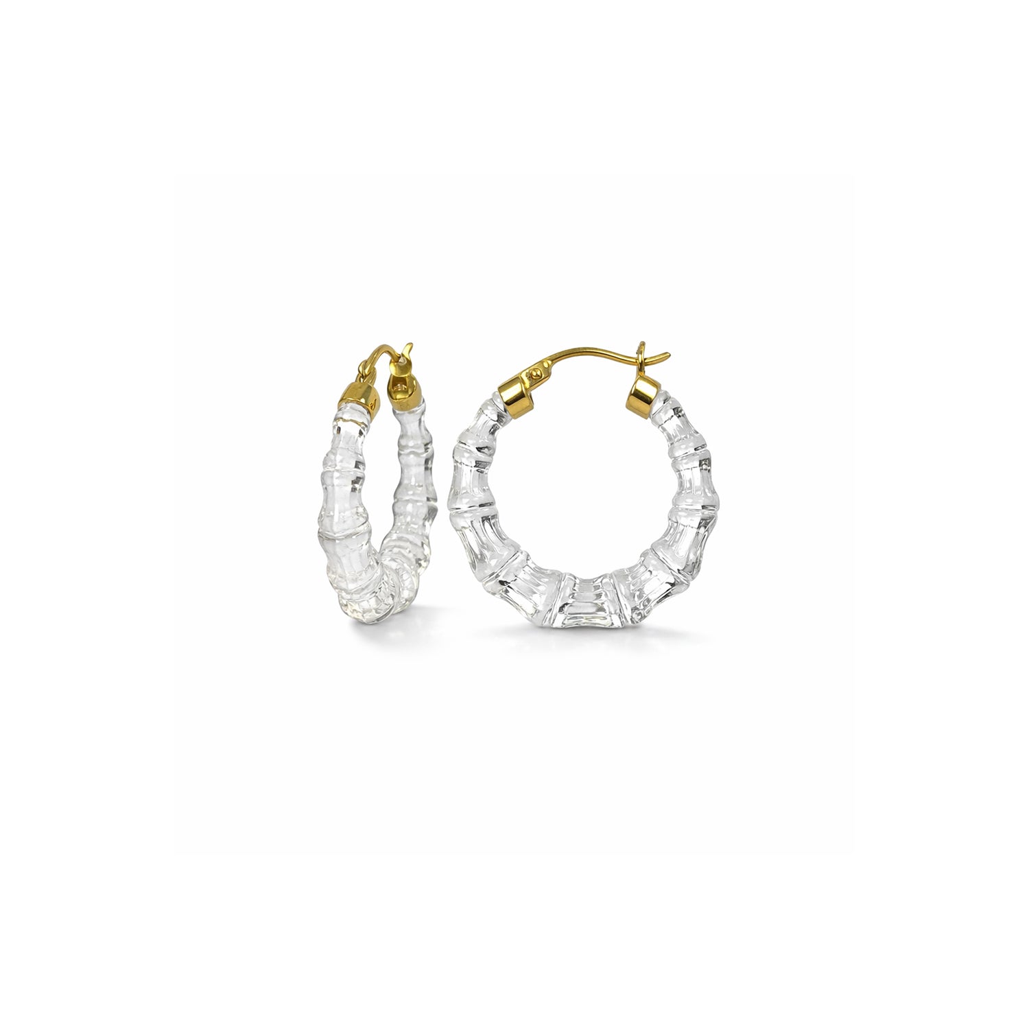 Pair of hoop earrings in clear  bamboo on a white background