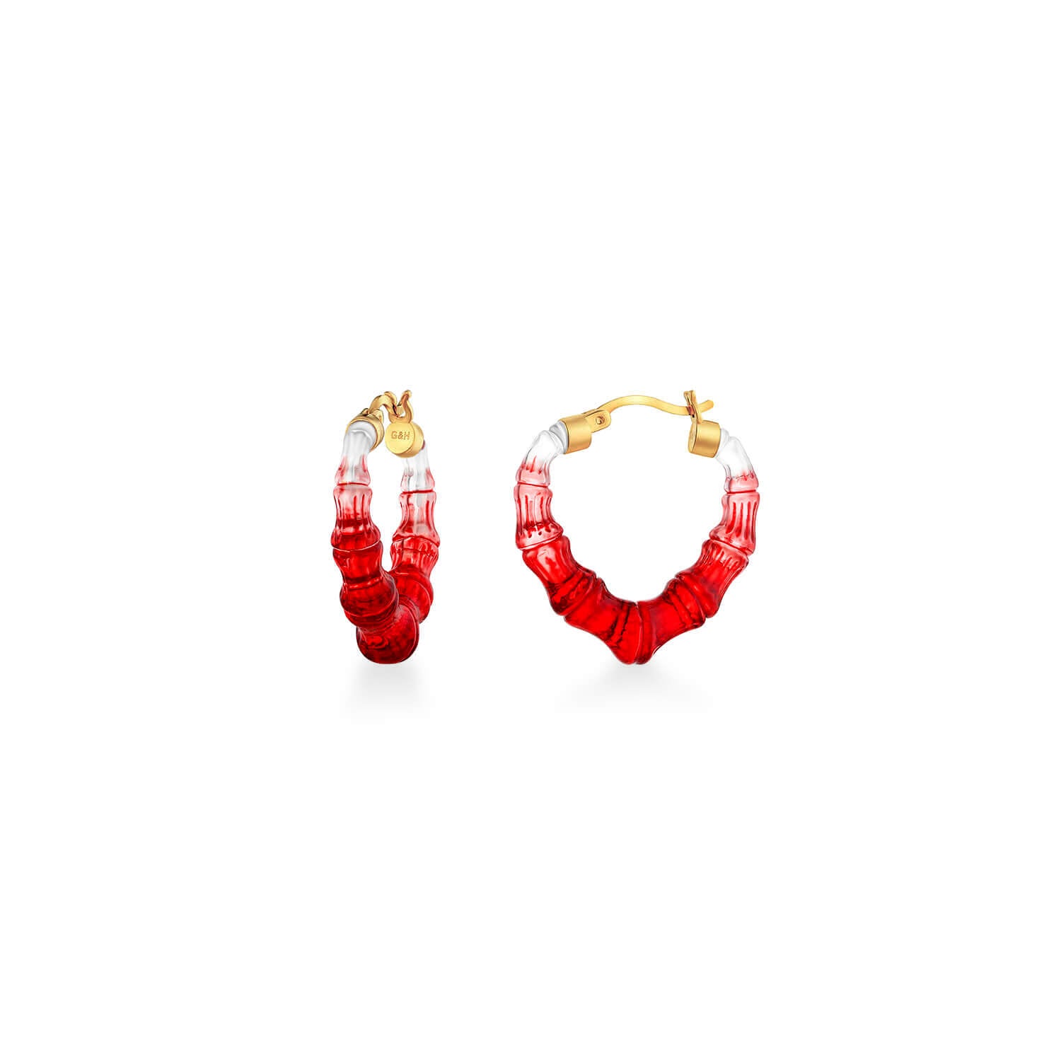 mini small bamboo hoop earrings in red ombre