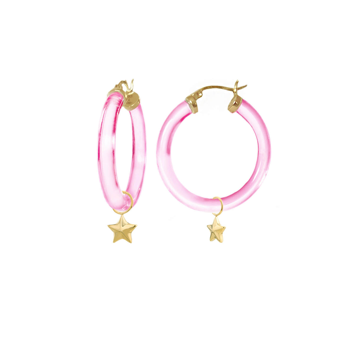 small star charm hoop earrings in pink lucite