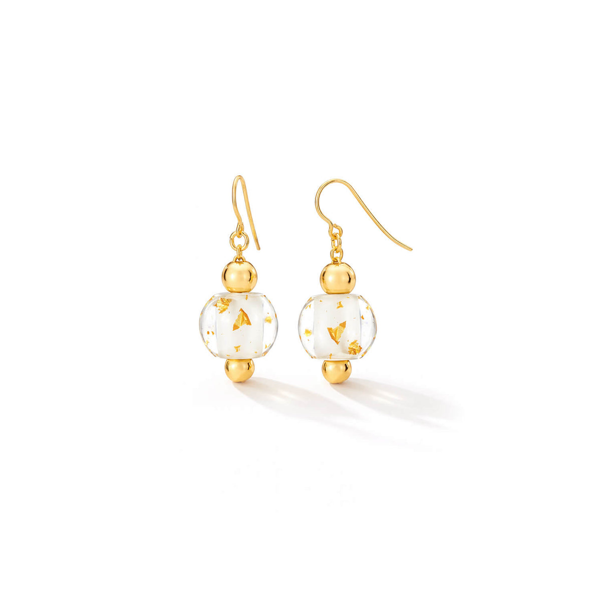 mini bead earring - white  gold flakes
