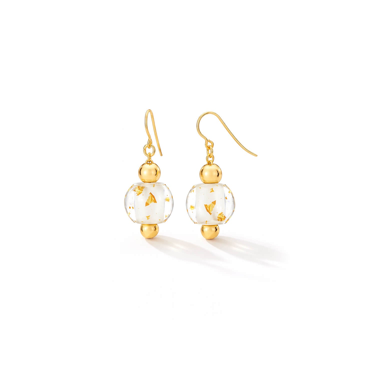 mini bead earring - white  gold flakes