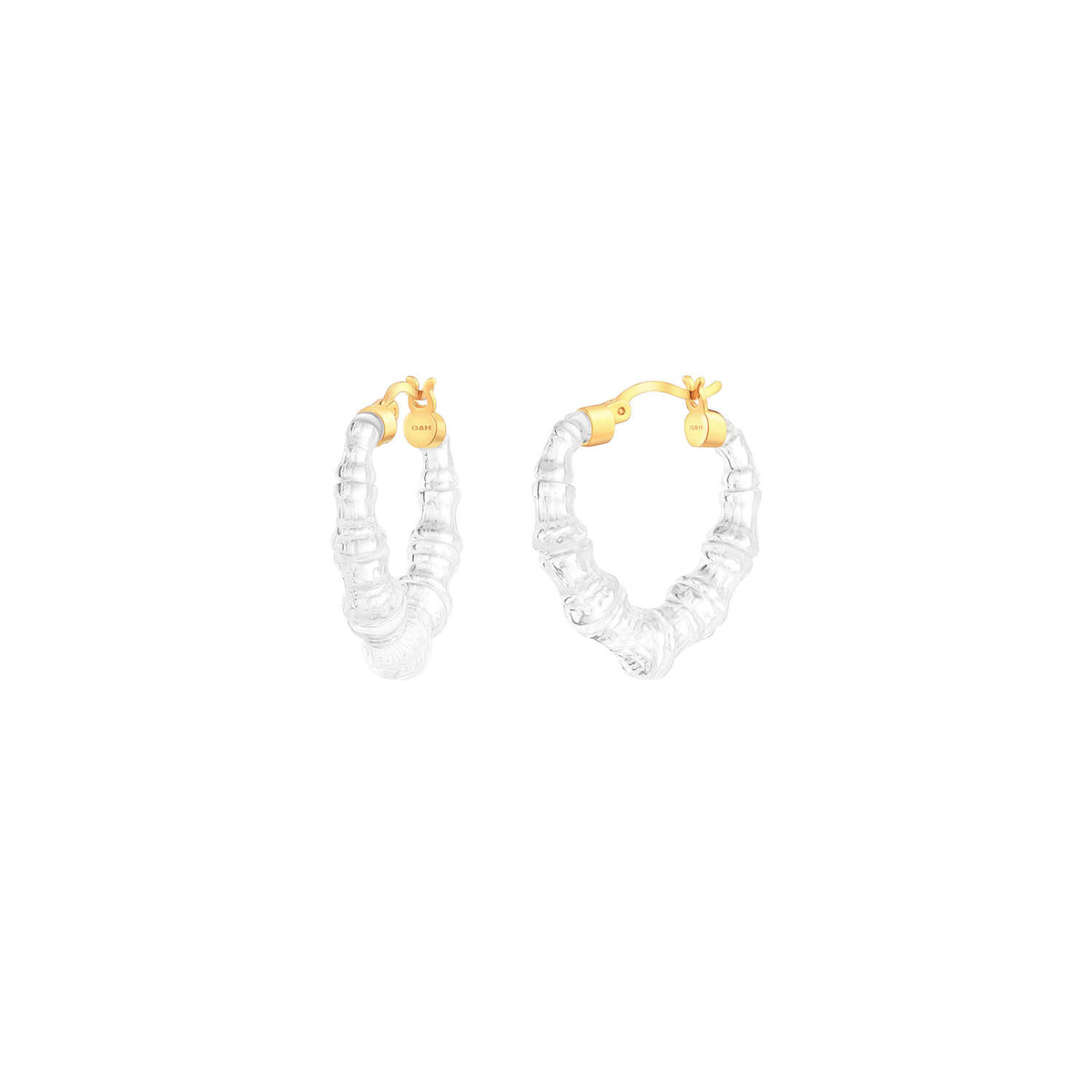mini clear lucite heart bamboo hoop earrings