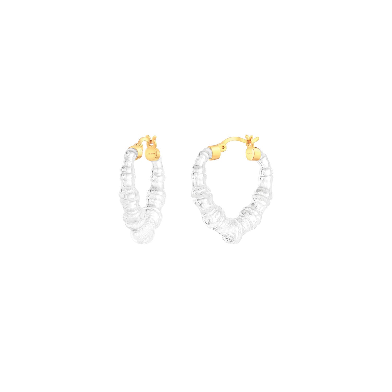 mini clear lucite heart bamboo hoop earrings