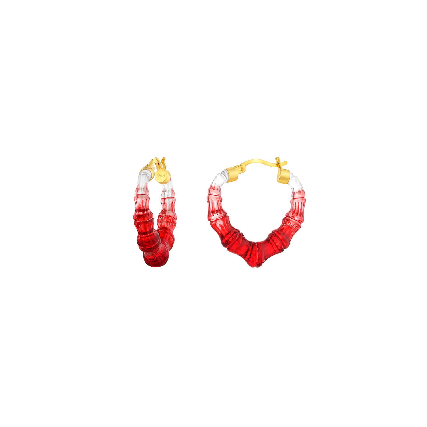 mini Red ombre heart bamboo hoop earrings