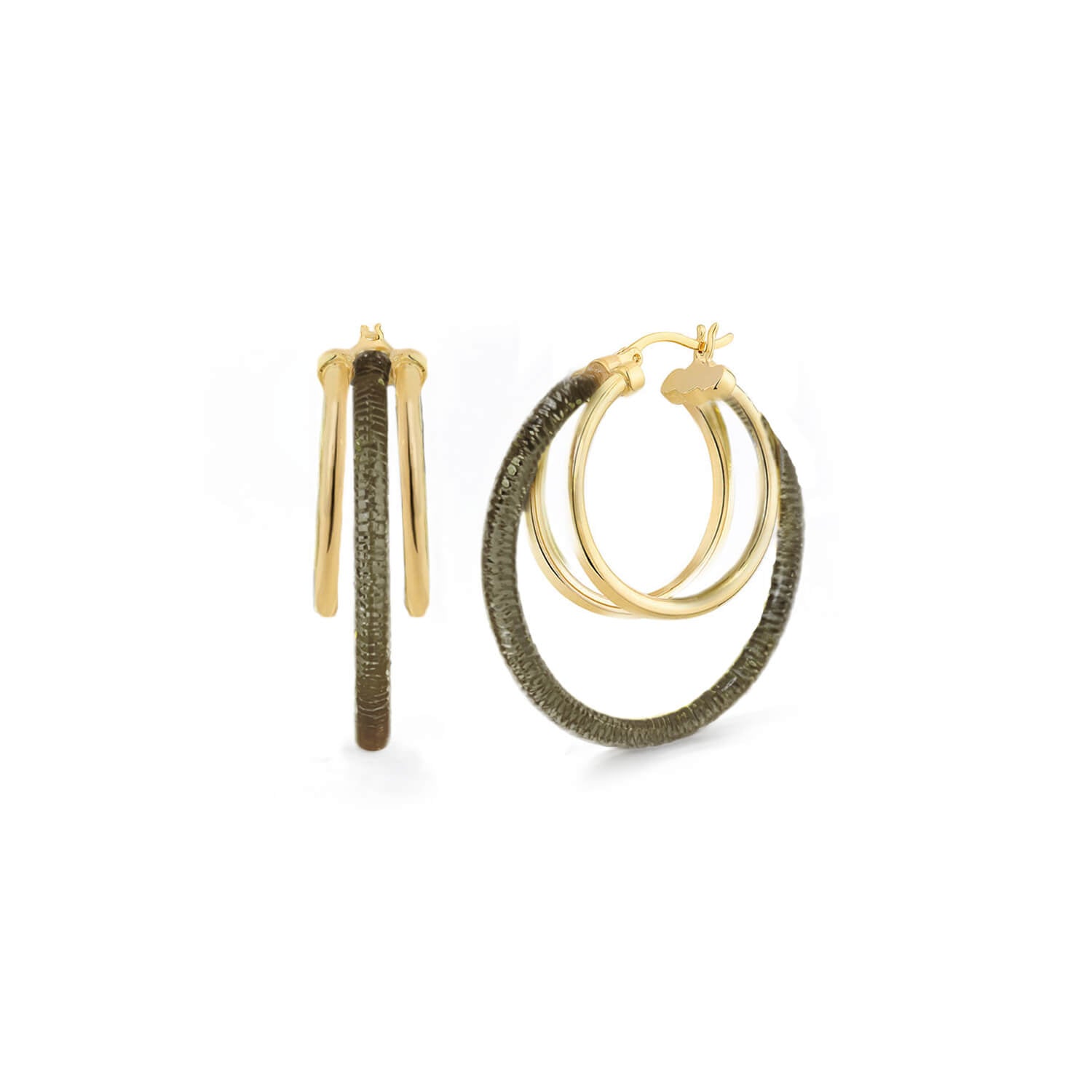 triple multi gold hoop earrings in black grey lucite