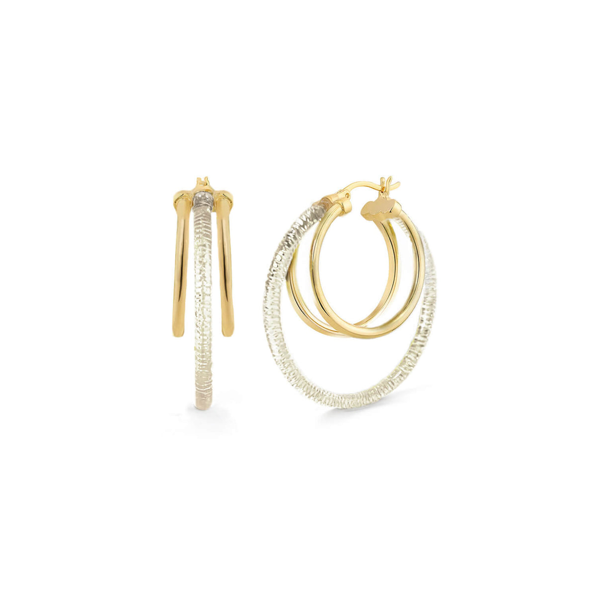 triple multi gold hoop earrings in clear lucite