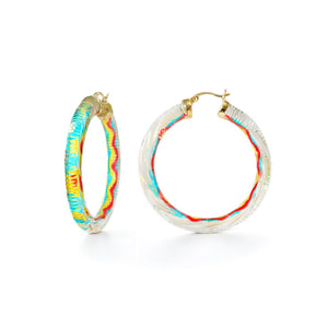 diamond cut earrings in yellow red and blue lucite