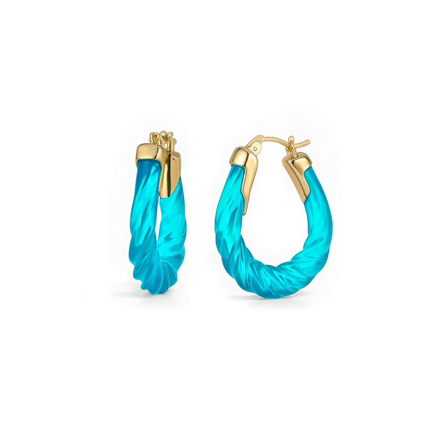 Rope Twist Oval Lucite Birthstone Hoop Earrings in Aquamarine Blue