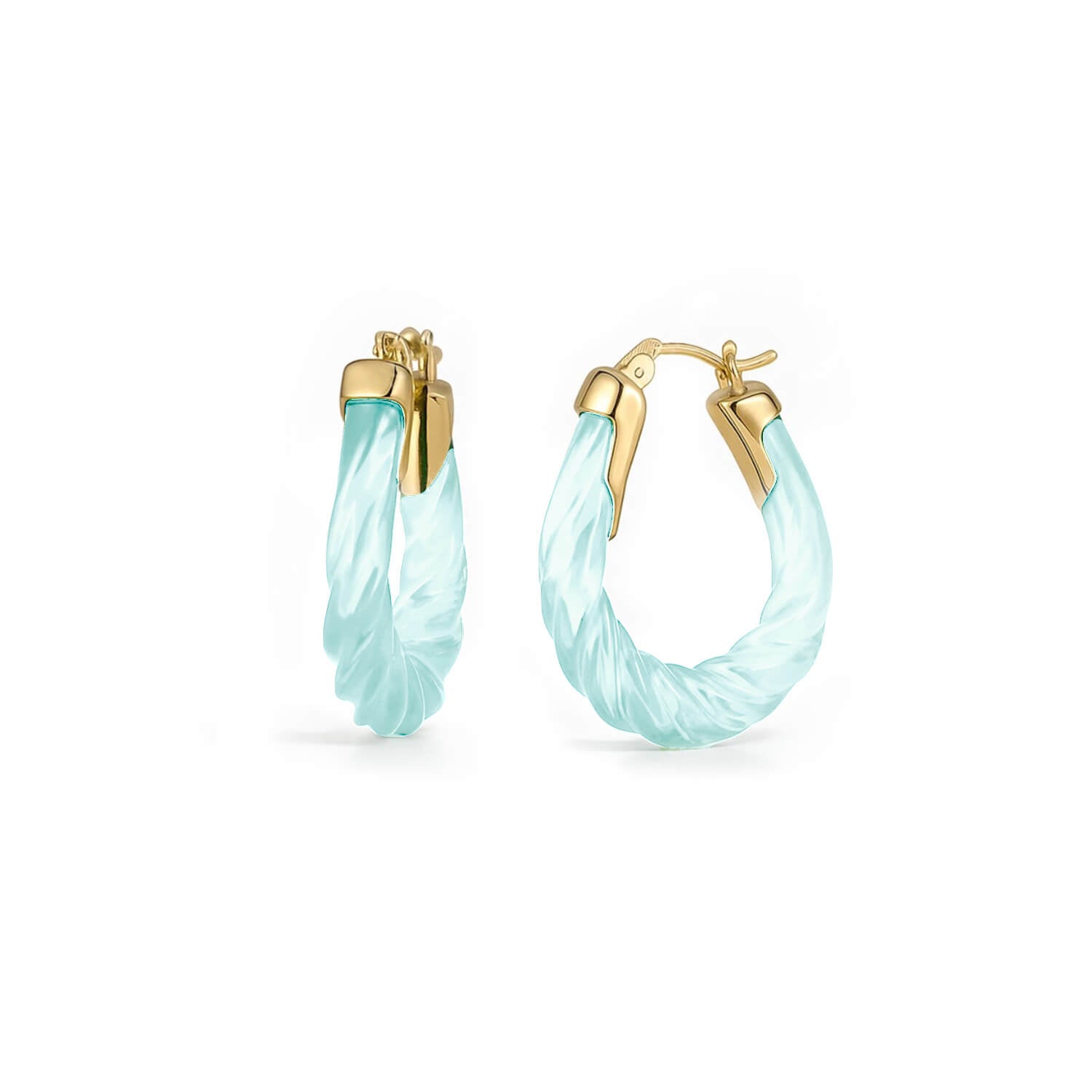 Rope Twist Oval Lucite Birthstone Hoop Earrings in Diamond Clear White