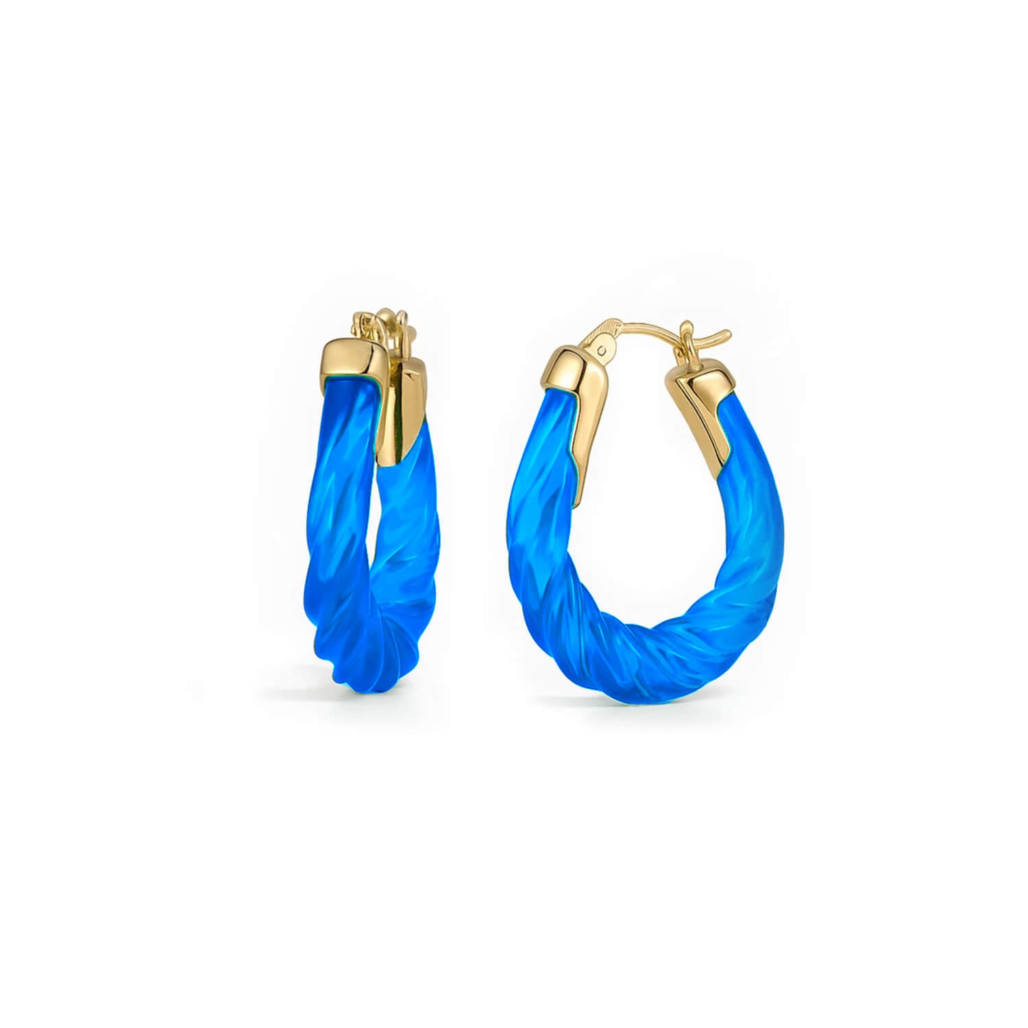 Rope Twist Oval Lucite Birthstone Hoop Earrings in Sapphire Blue