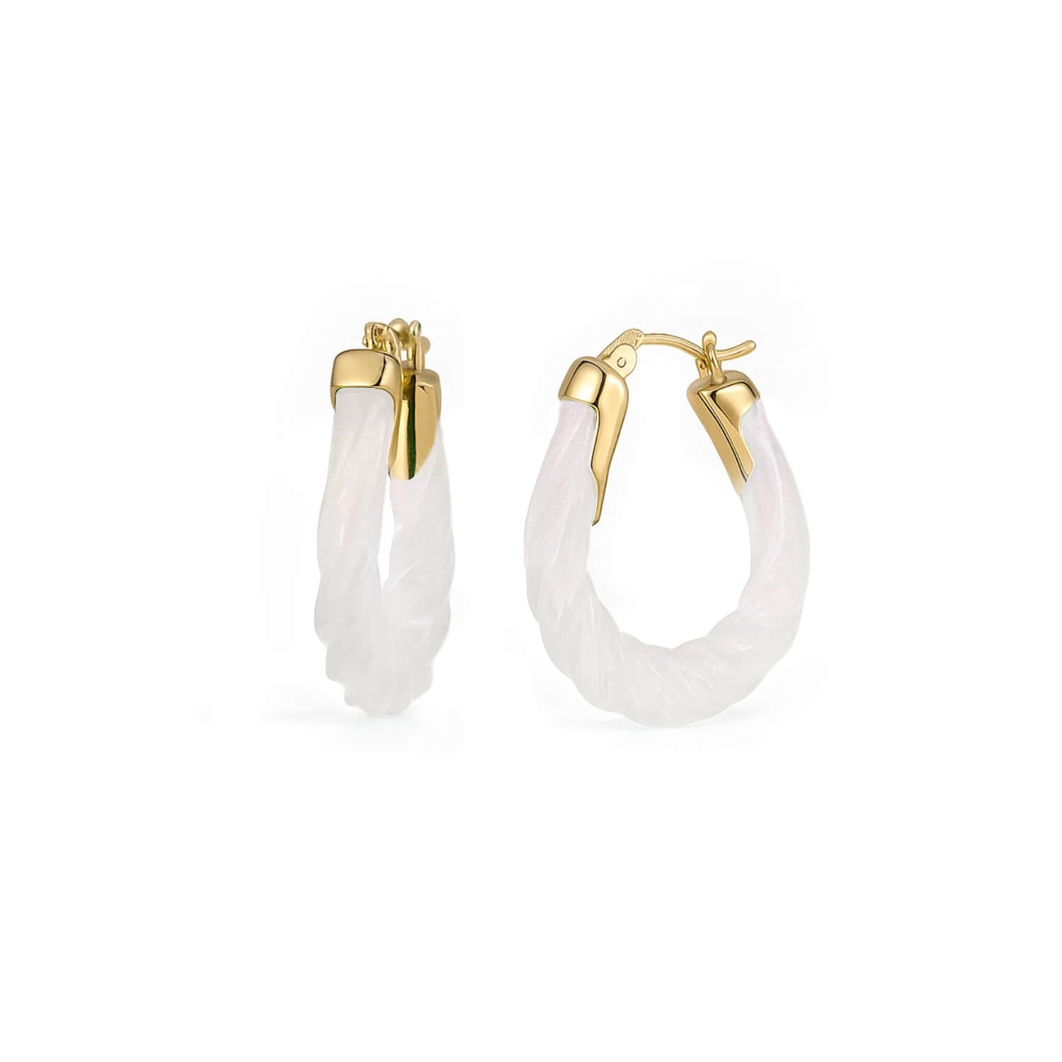 Rope Twist Oval Lucite Birthstone Hoop Earrings in Pearl White