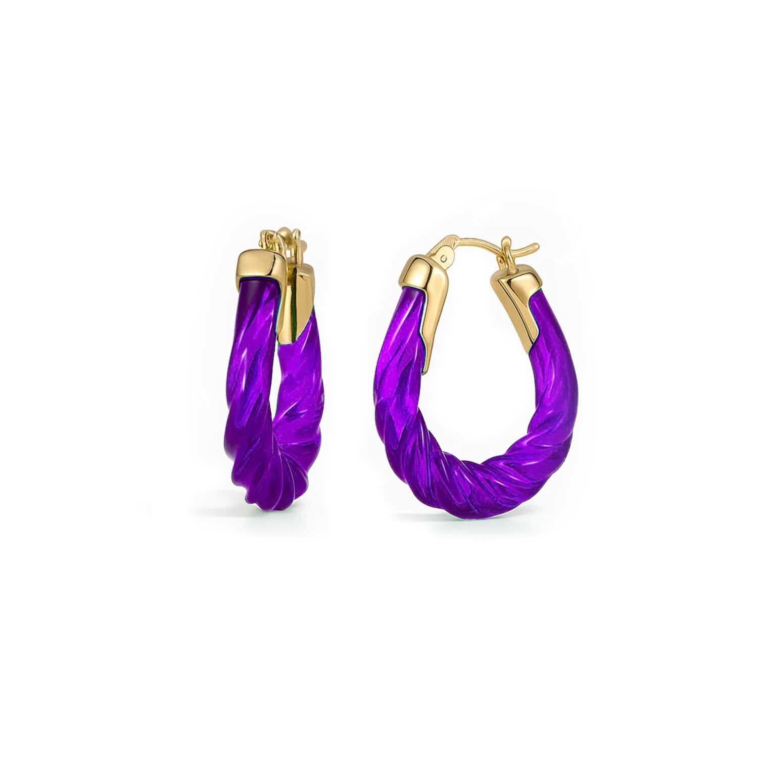 Rope Twist Oval Lucite Birthstone Hoop Earrings in Amethyst Purple