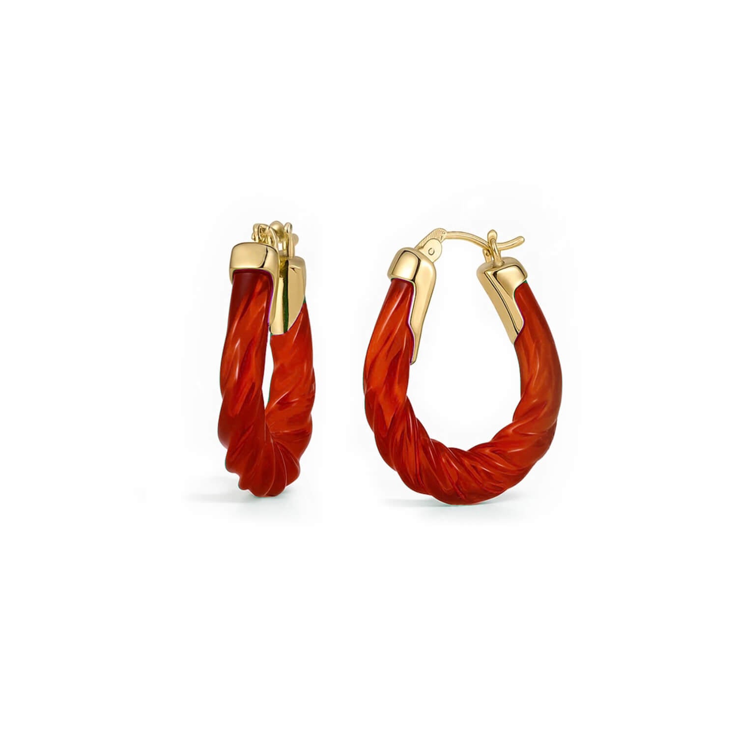 Rope Twist Oval Lucite Birthstone Hoop Earrings in Garnet Red