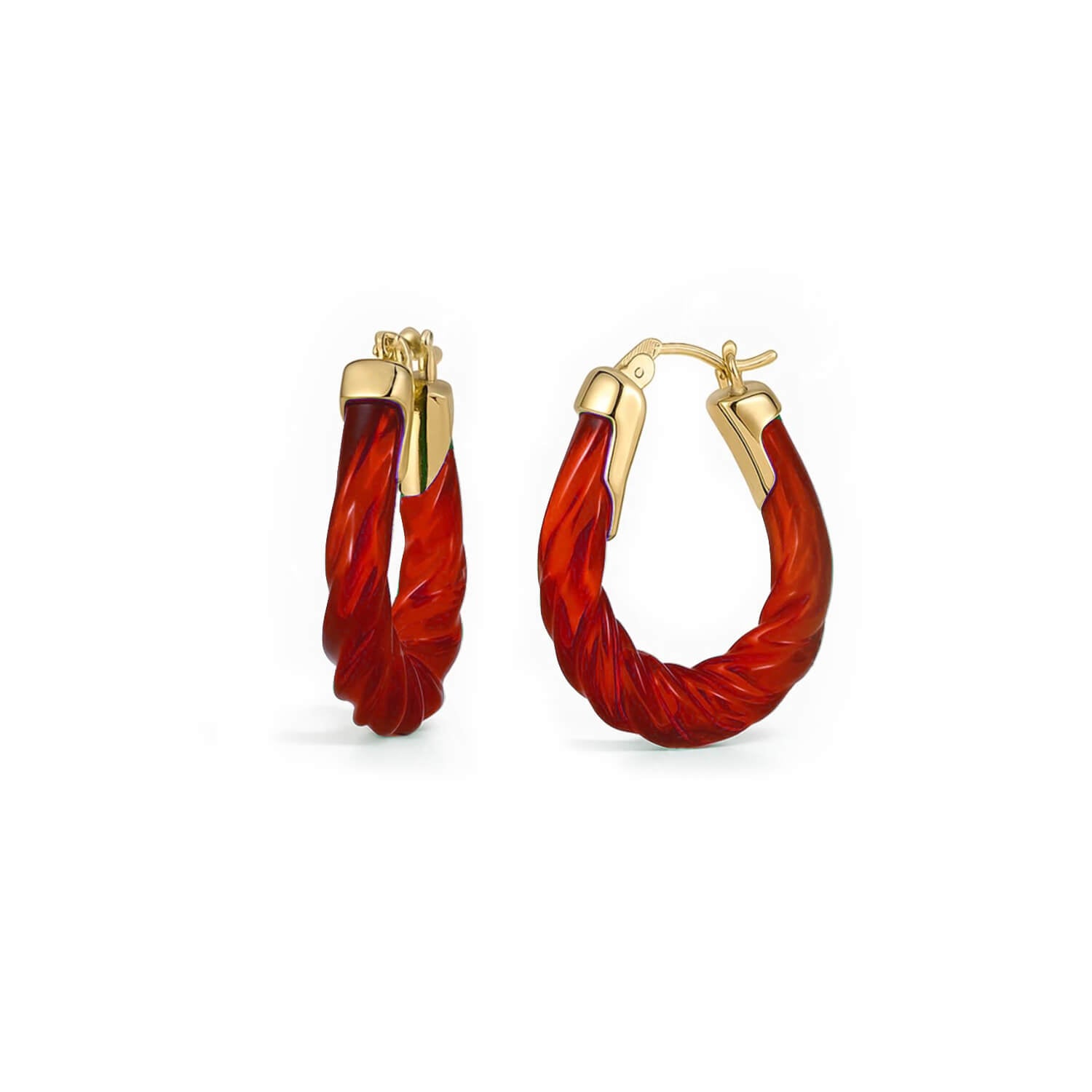 Rope Twist Oval Lucite Birthstone Hoop Earrings in Ruby Red