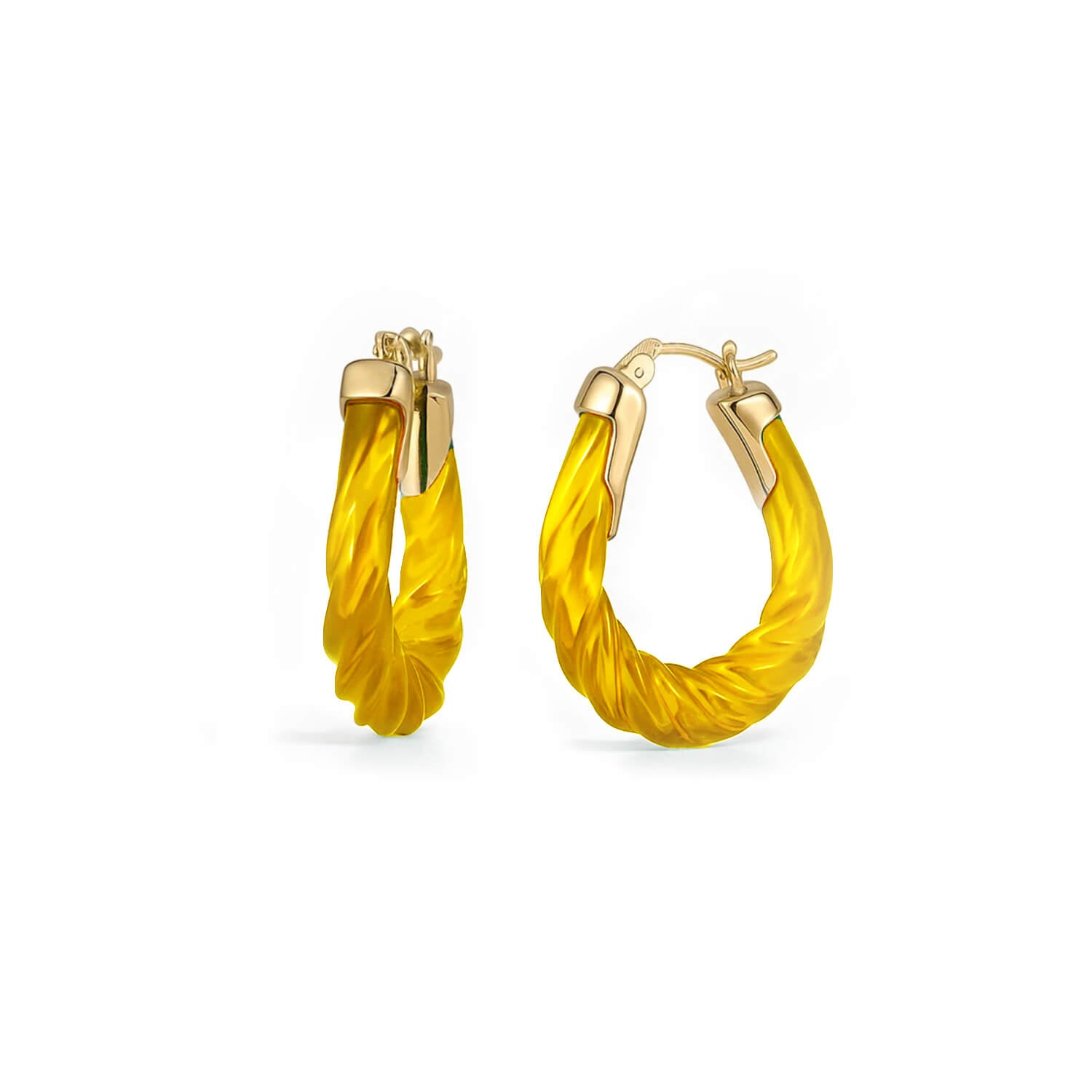 Rope Twist Oval Lucite Birthstone Hoop Earrings in Citrine Yellow