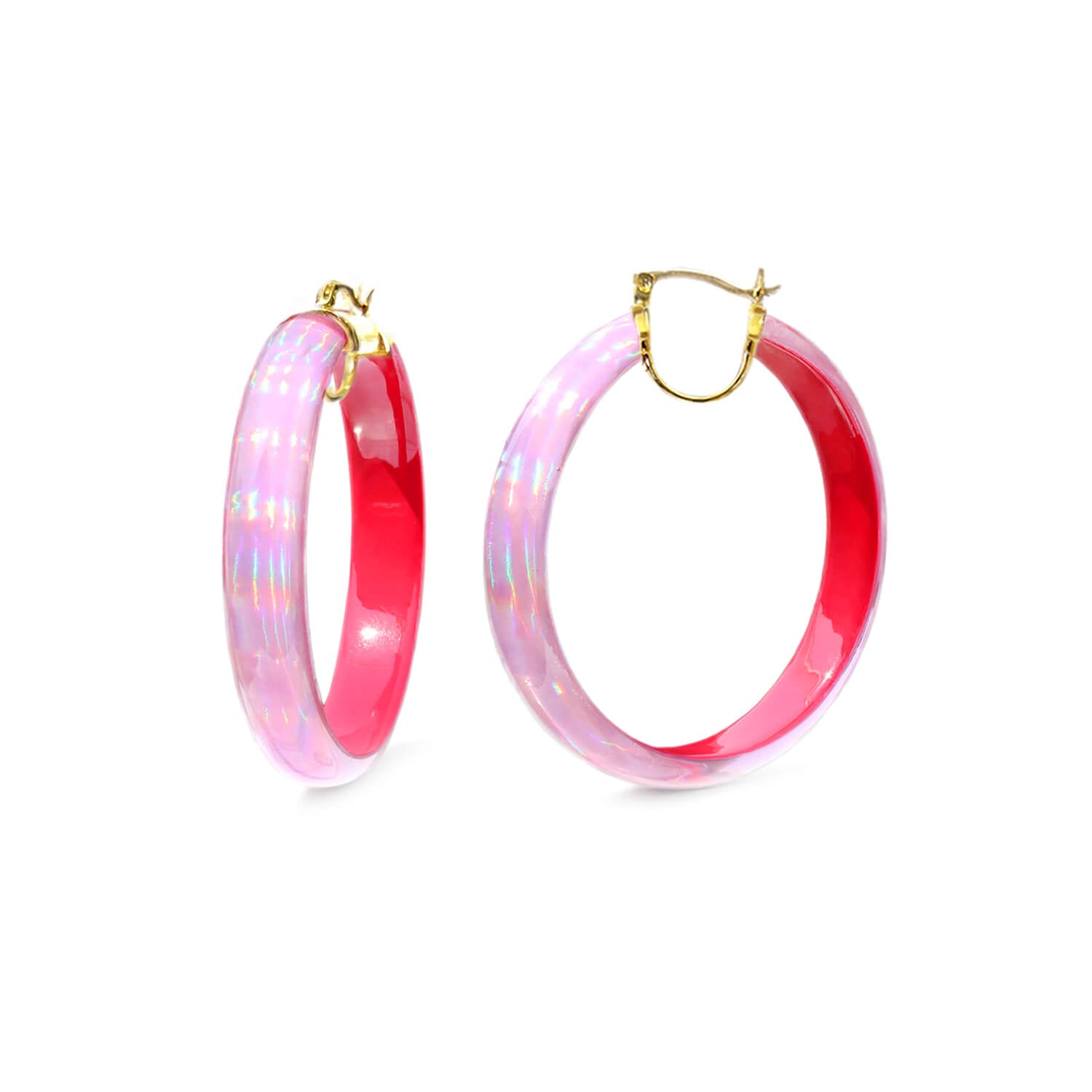 pink iridescent hoop earrings