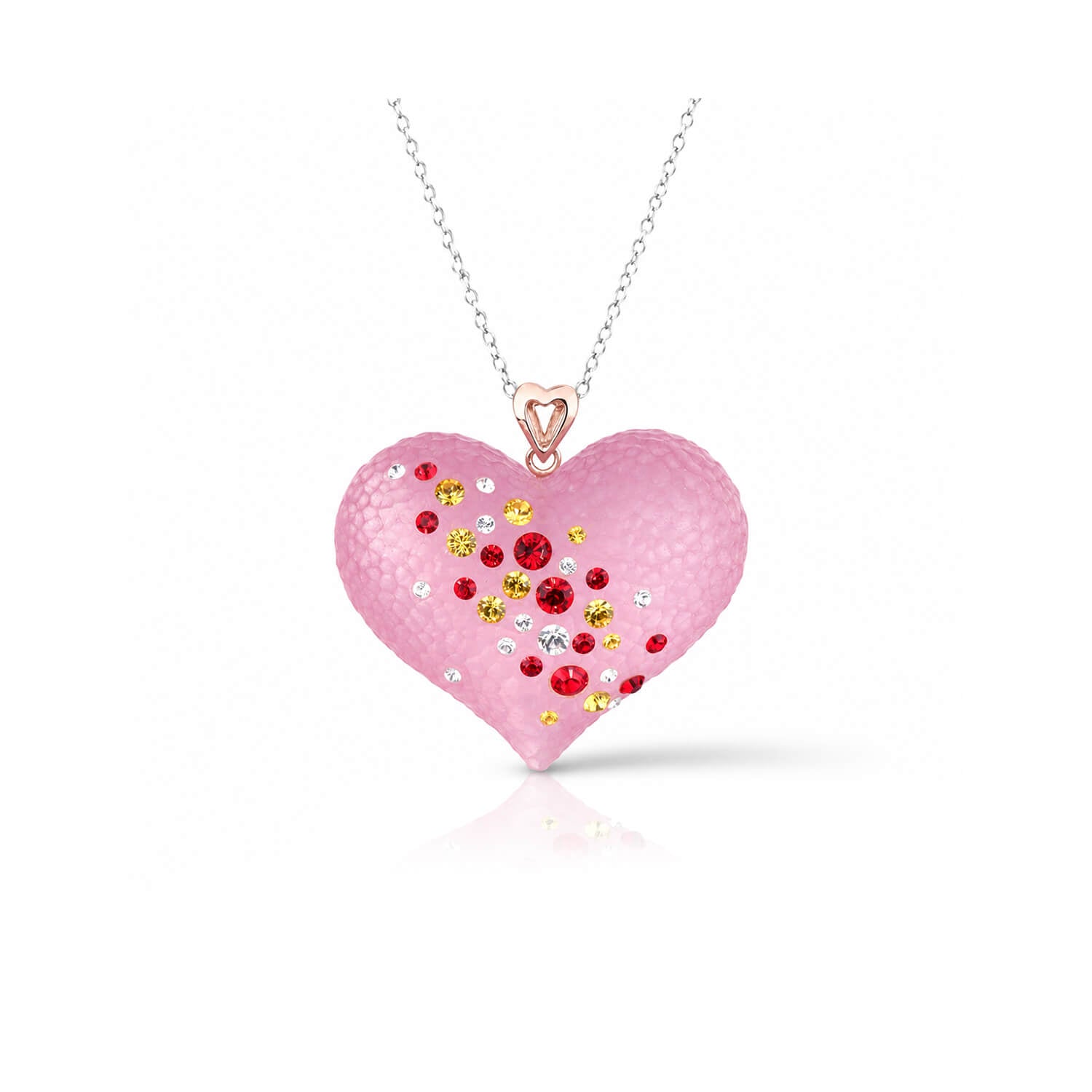 pink heart pendant with colorful mix of swarovski crystals