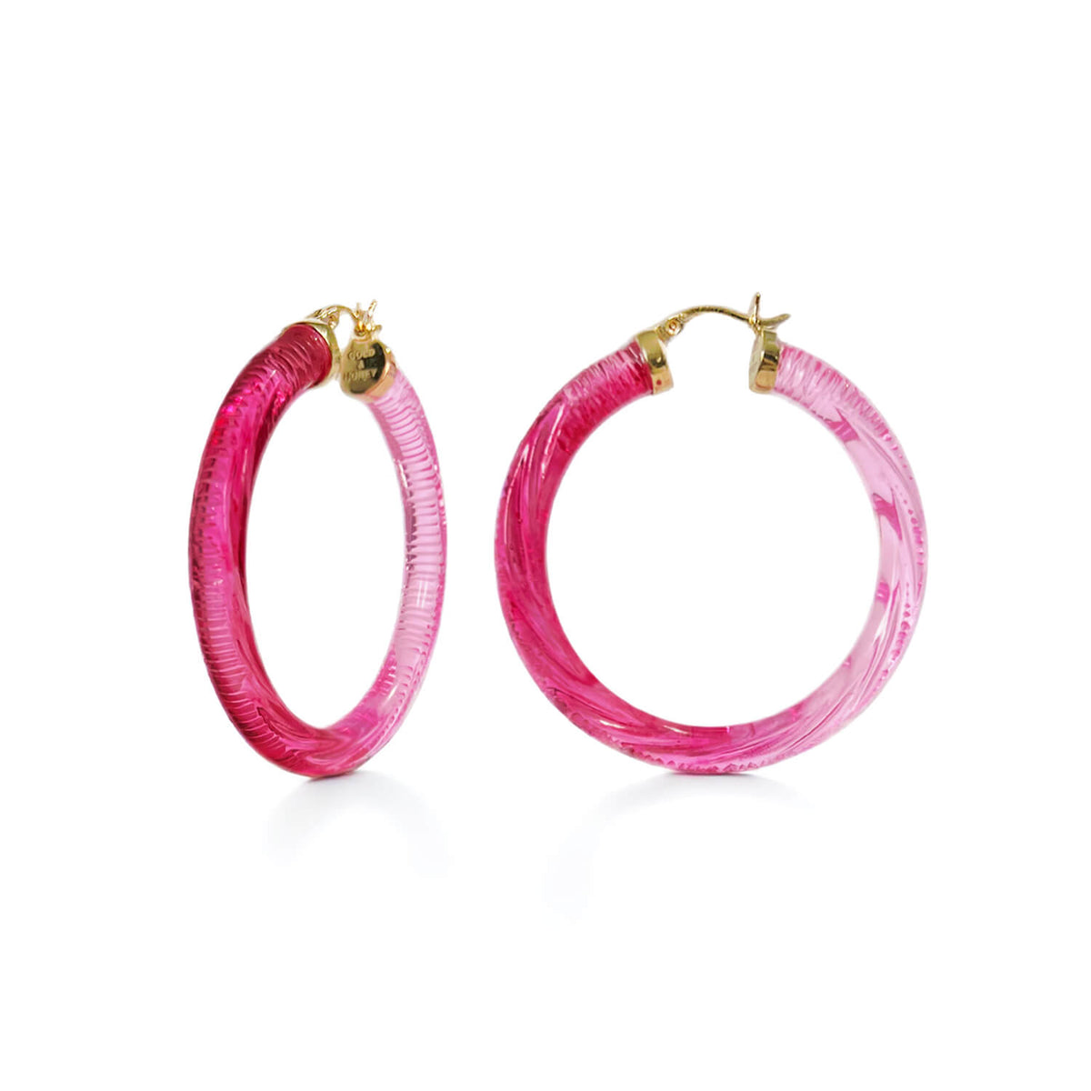 diamond cut earrings in pink ombre lucite