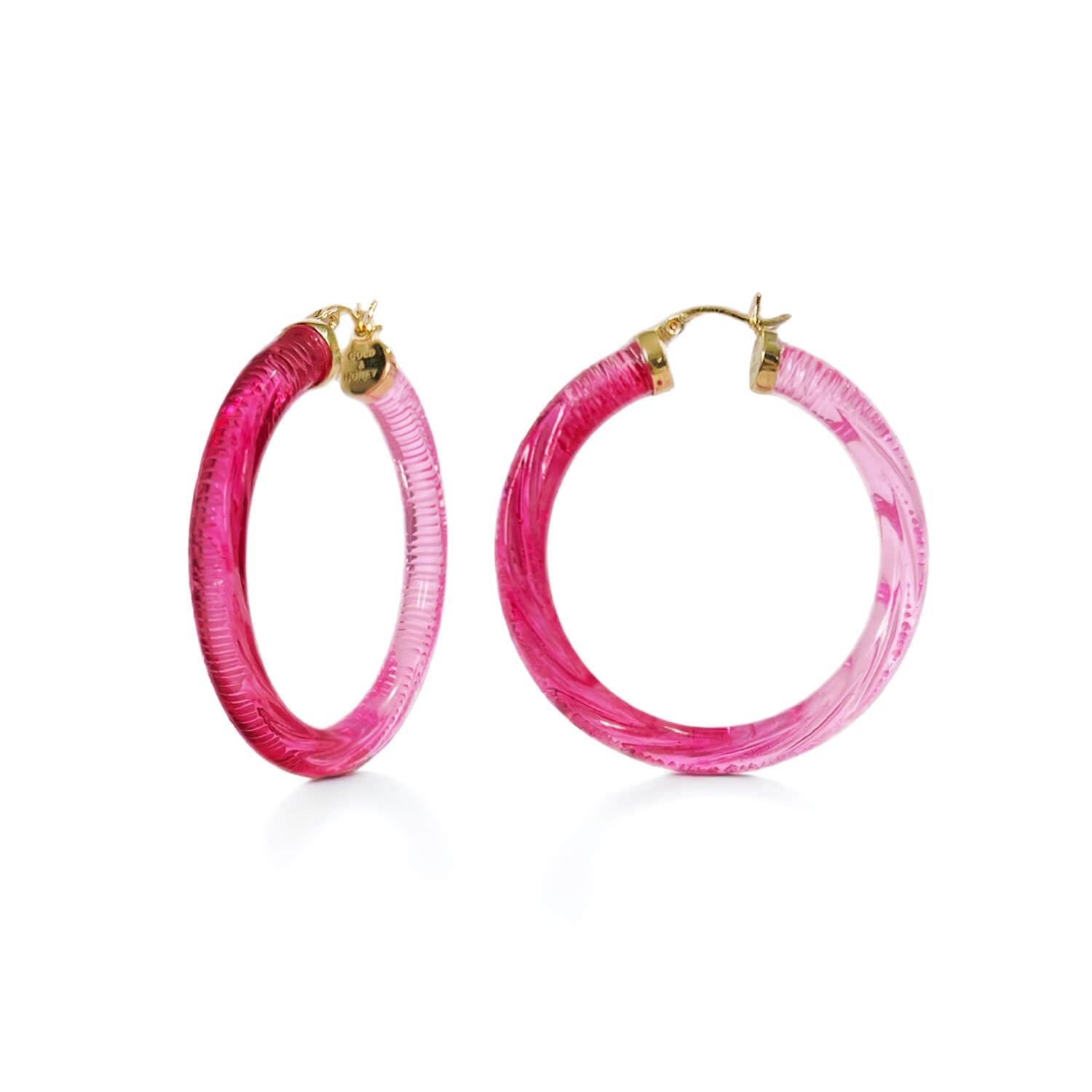diamond cut earrings in pink ombre lucite