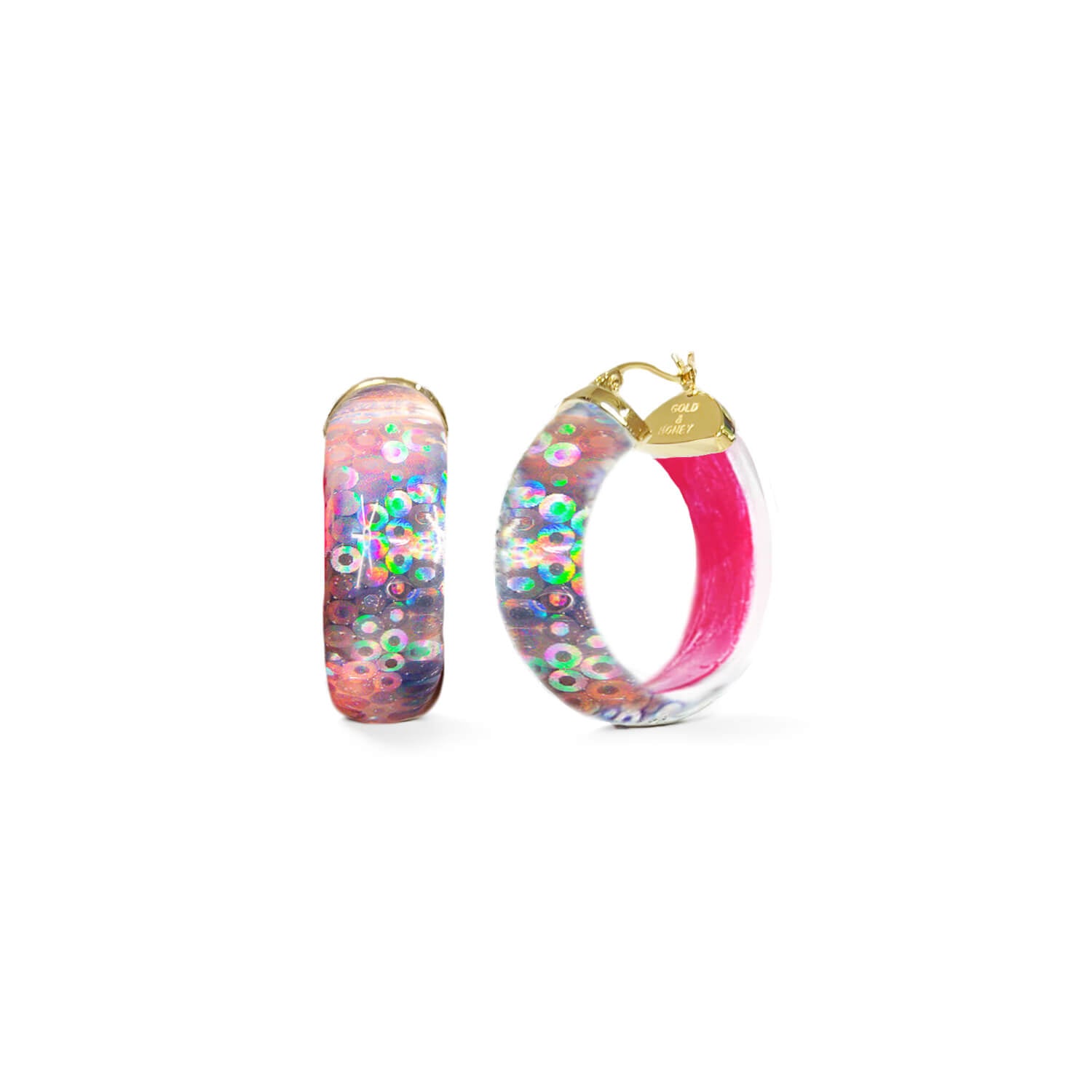 iridescent sequin hoop earrings in pink