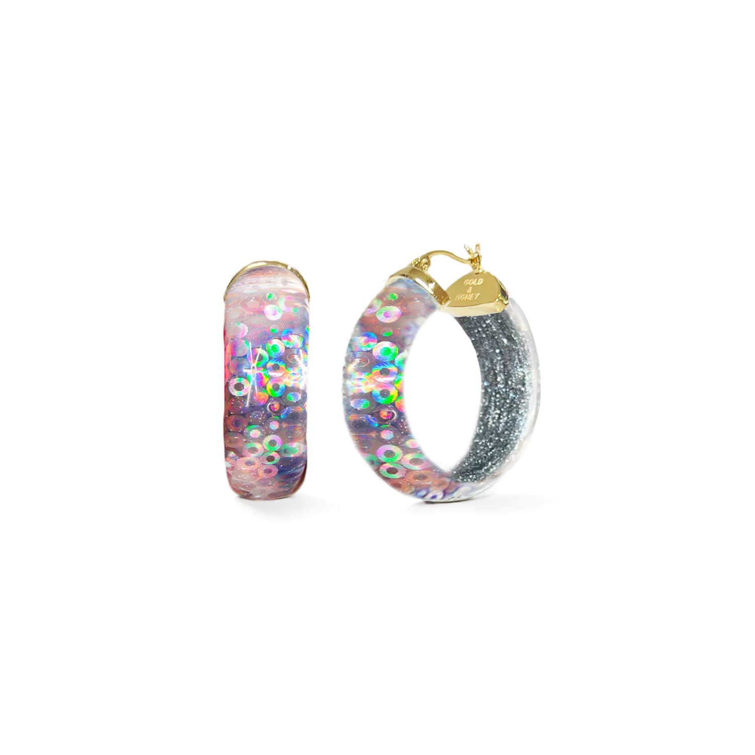 iridescent sequin hoop earrings in pink