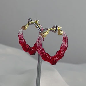mini red heart bamboo hoop earrings